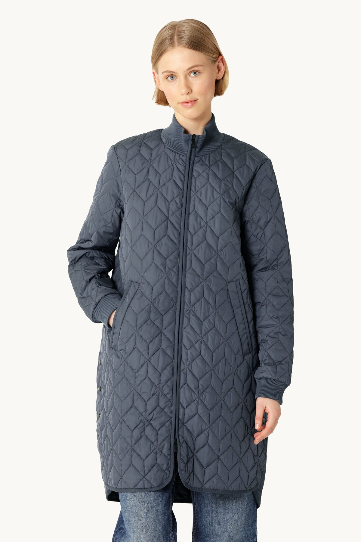 Long A-Lined Quilted Jacket - Ombre Blue