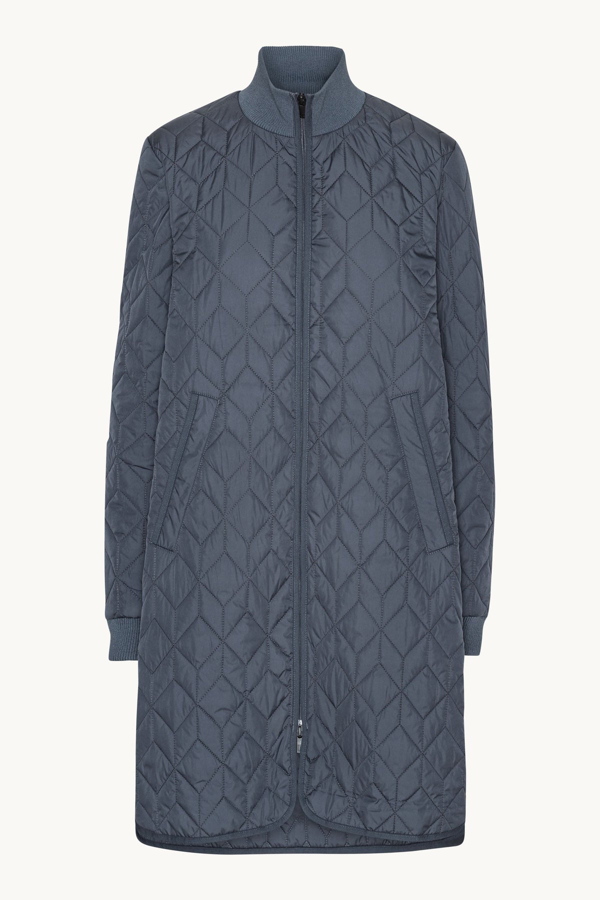 Long A-Lined Quilted Jacket - Ombre Blue