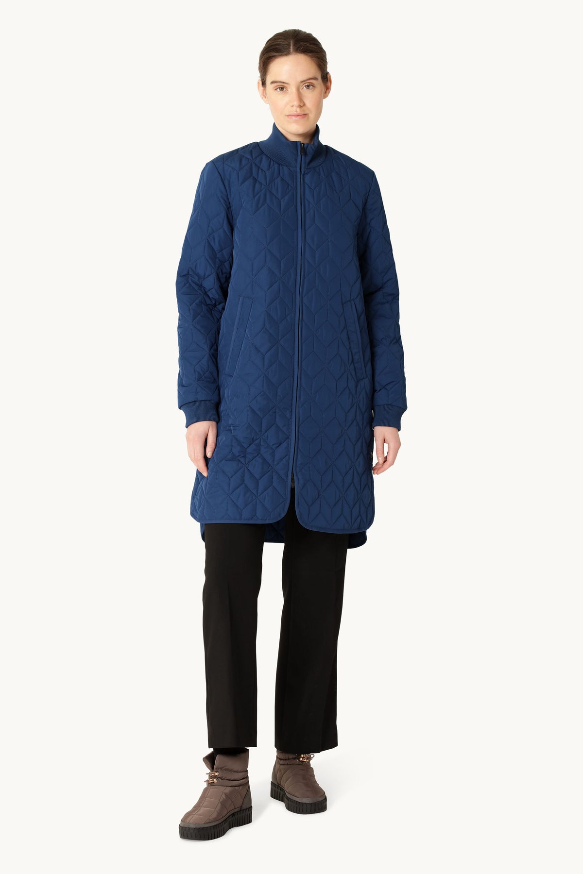 Long A-Lined Quilted Jacket - Estate Blue