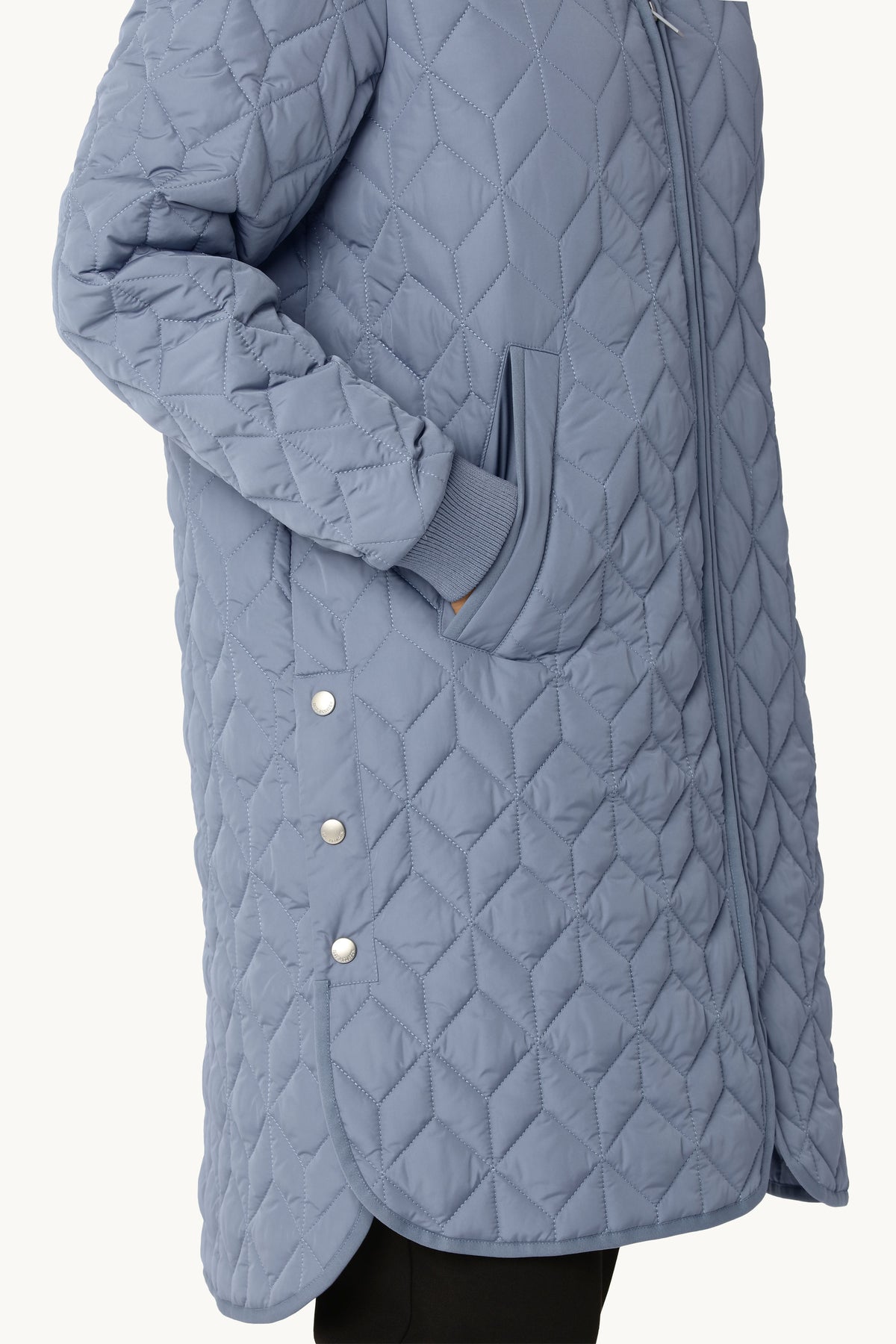 Long A-Lined Quilted Jacket - Grey Blue