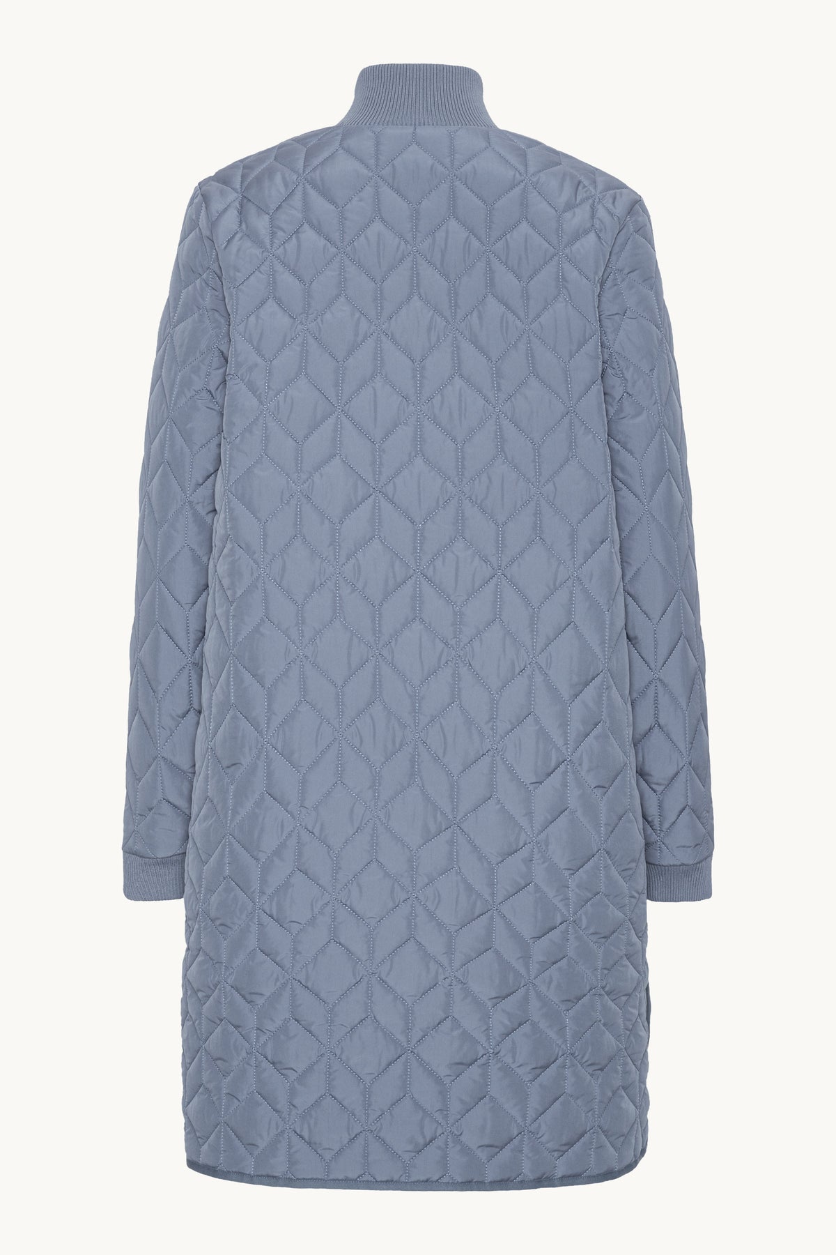 Long A-Lined Quilted Jacket - Grey Blue