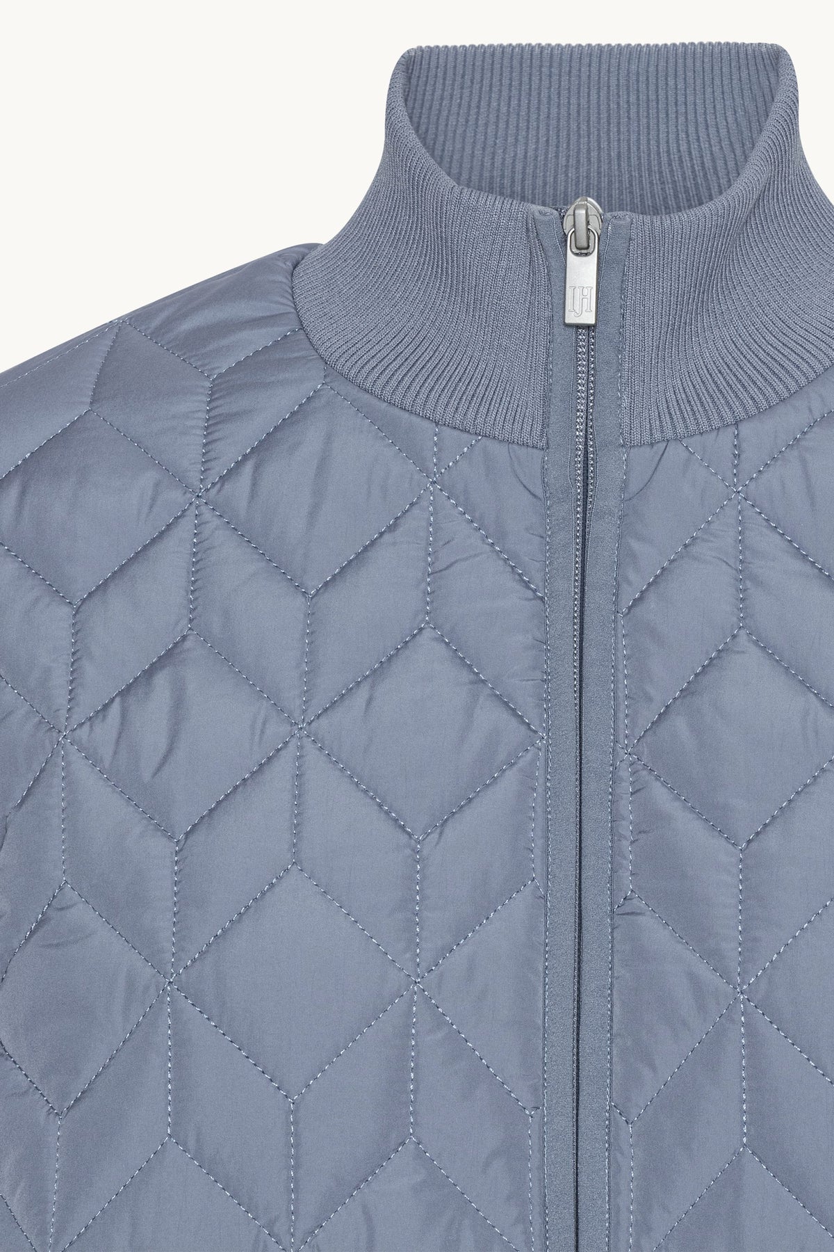 Long A-Lined Quilted Jacket - Grey Blue