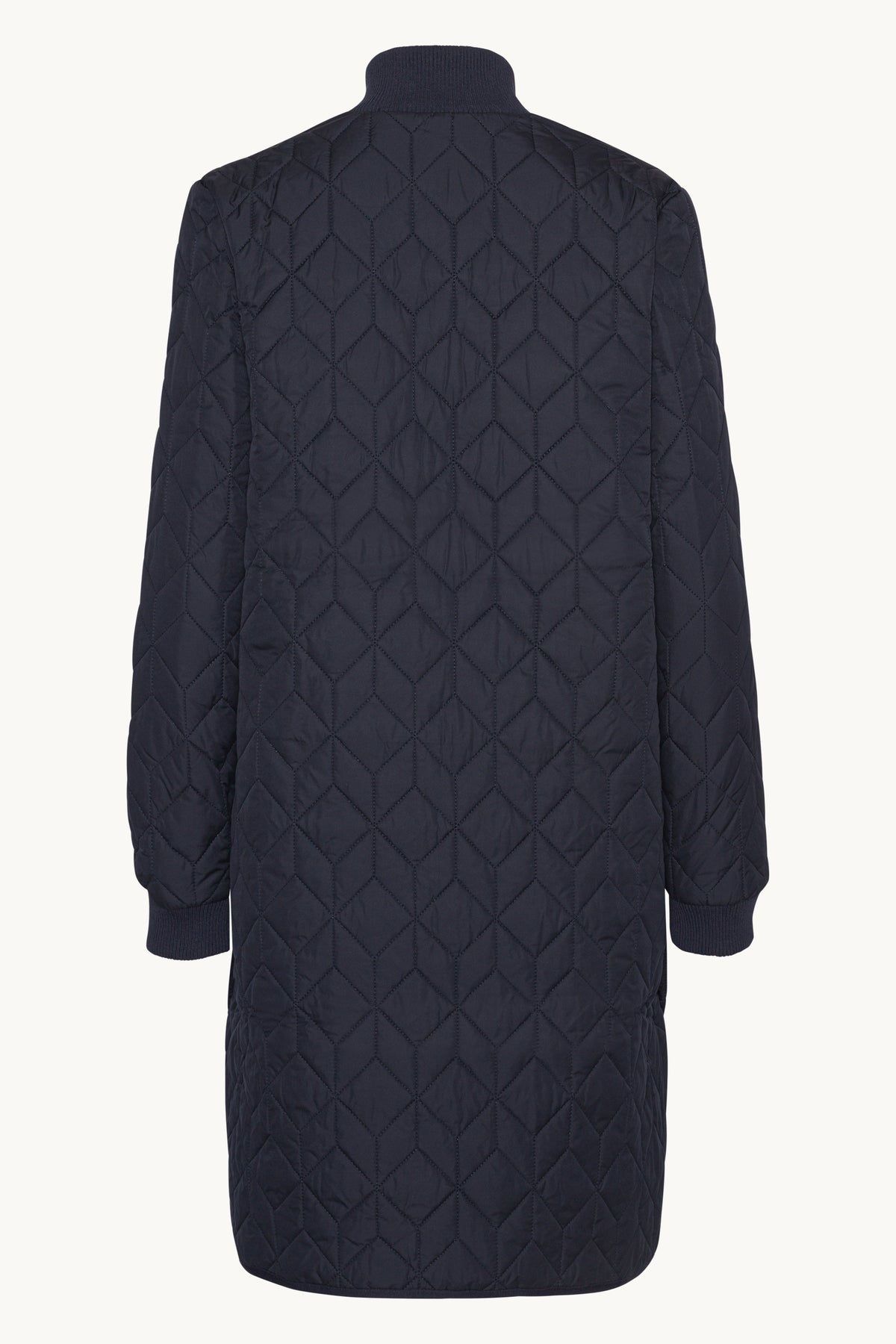 Long A-Lined Quilted Jacket - Dark Indigo
