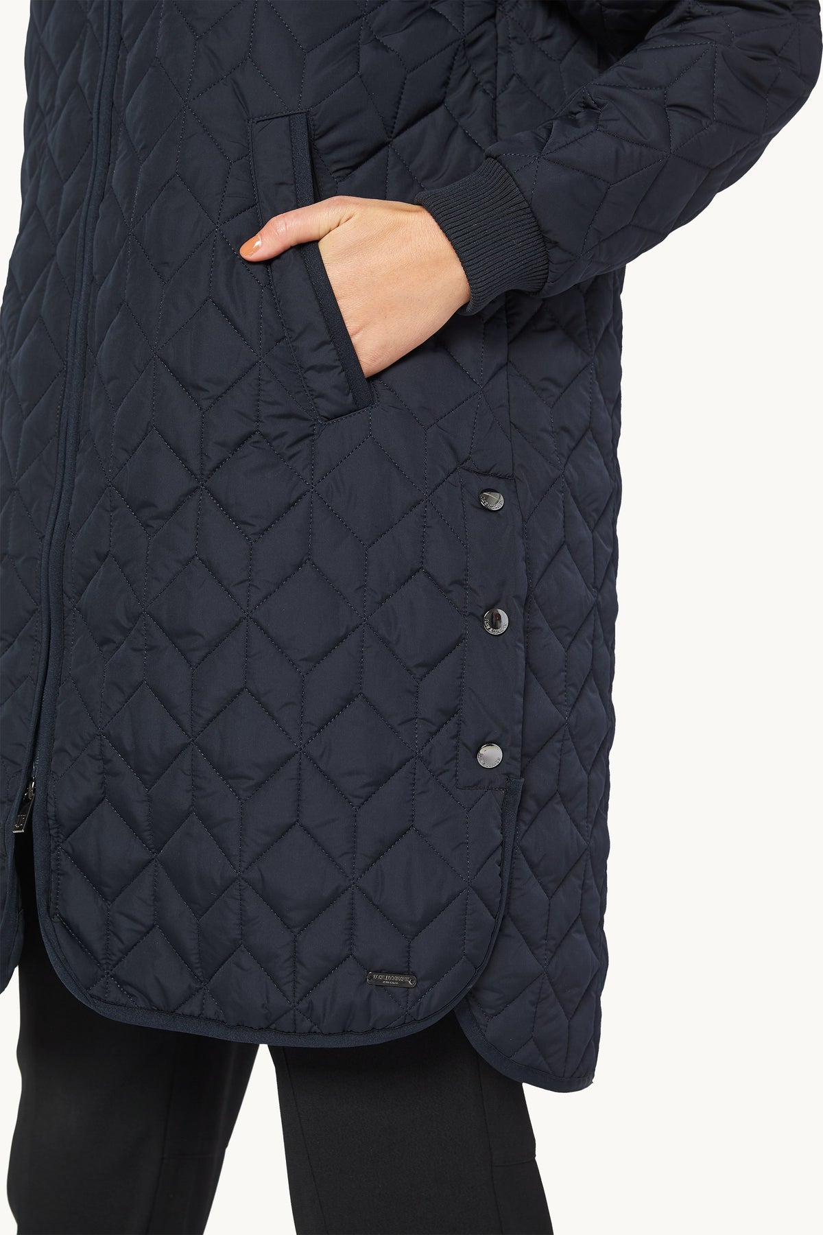 Long A-Lined Quilted Jacket - Dark Indigo