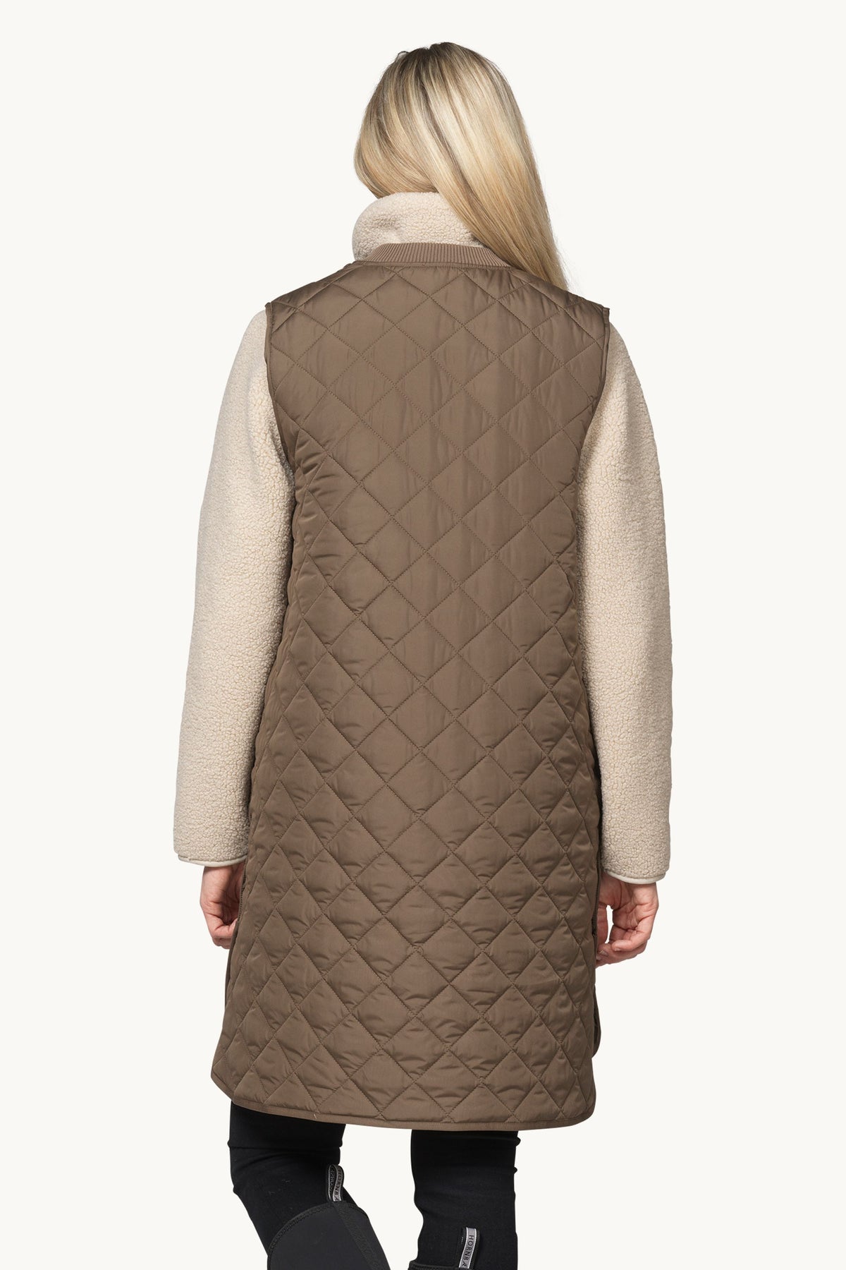 Long A-Lined Quilted Vest with Side Slit - Mud