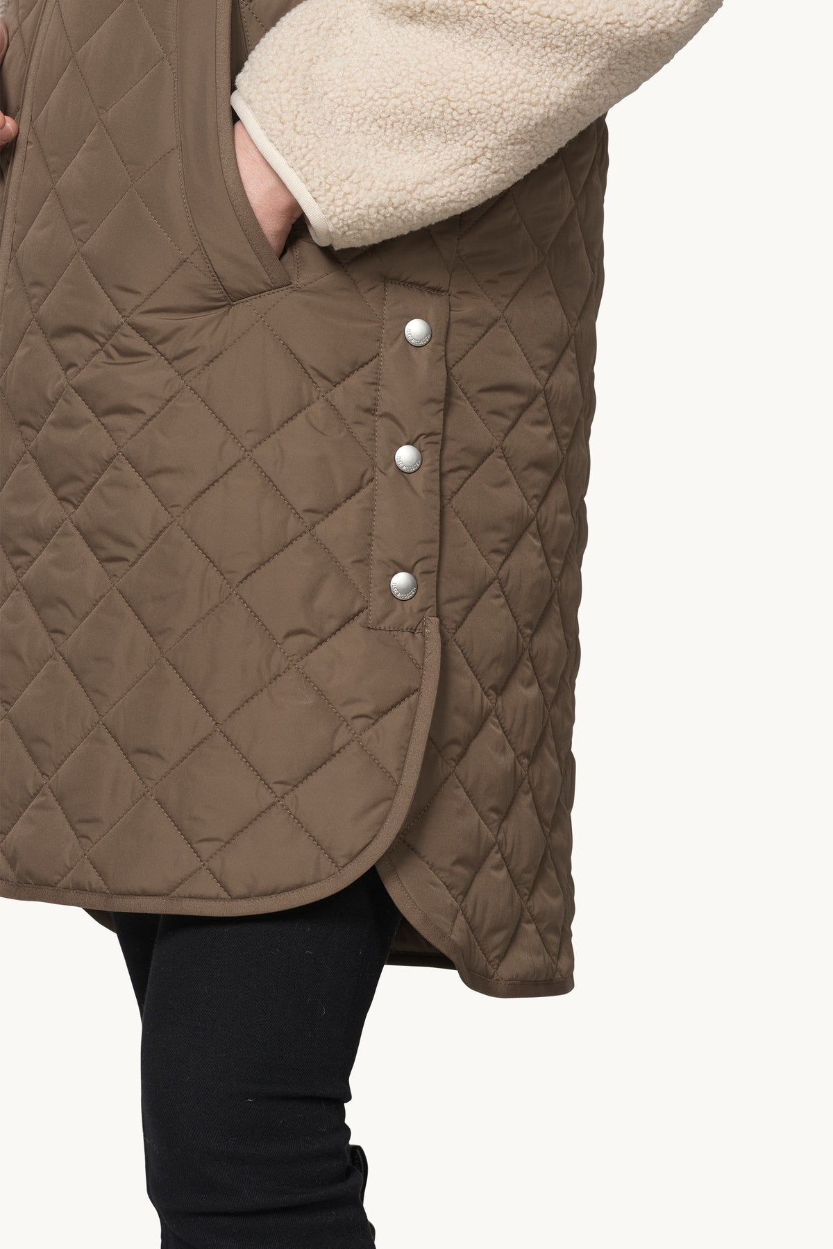 Long A-Lined Quilted Vest with Side Slit - Mud