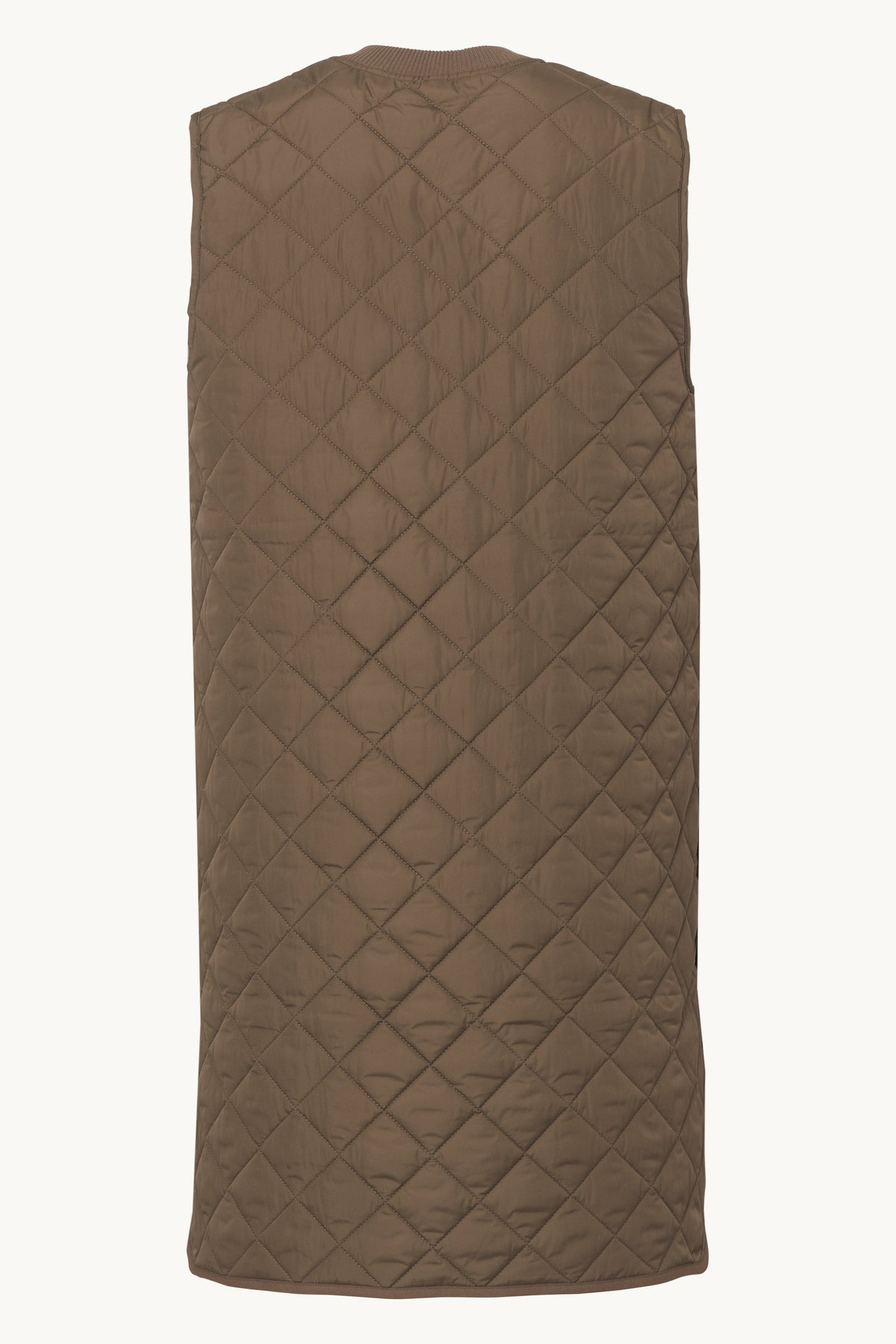 Long A-Lined Quilted Vest with Side Slit - Mud