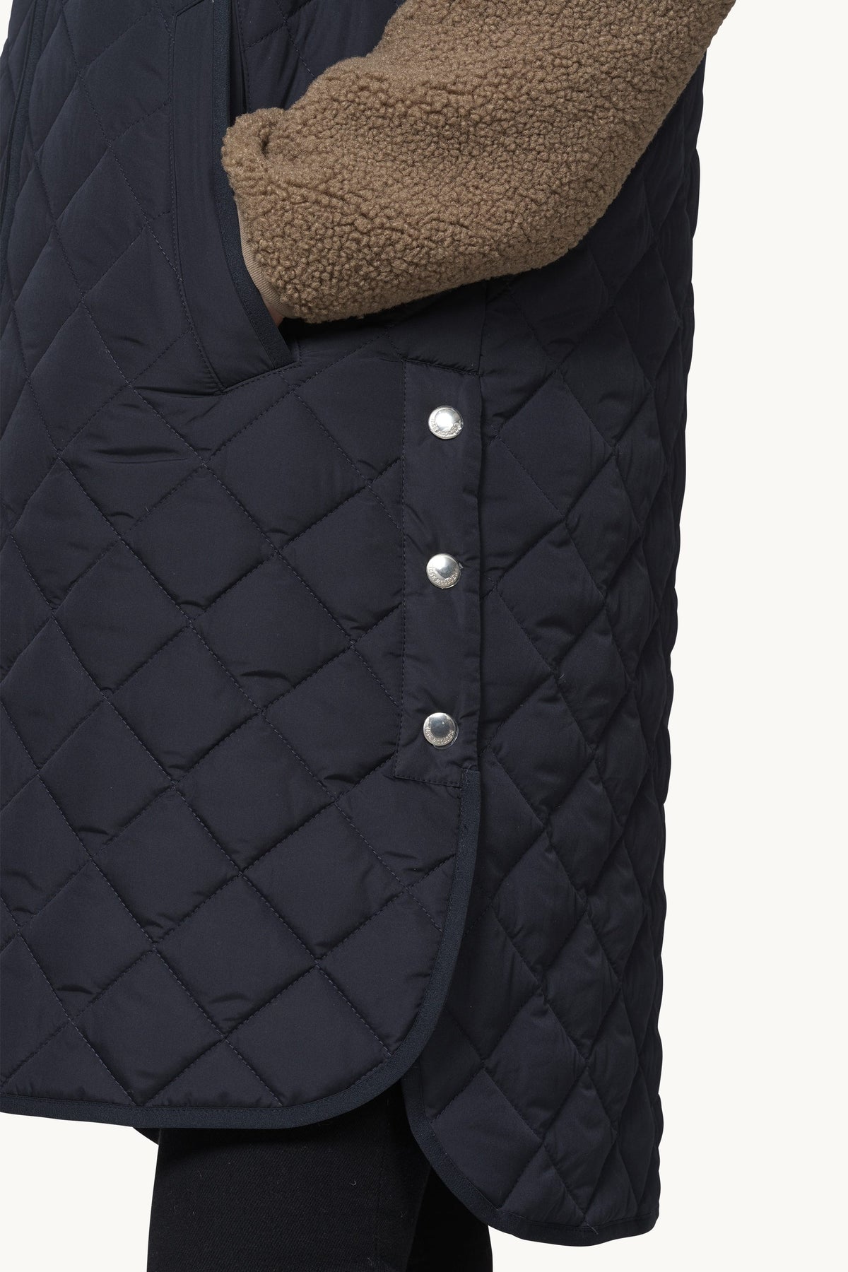 Long A-Lined Quilted Vest with Side Slit - Dark Indigo