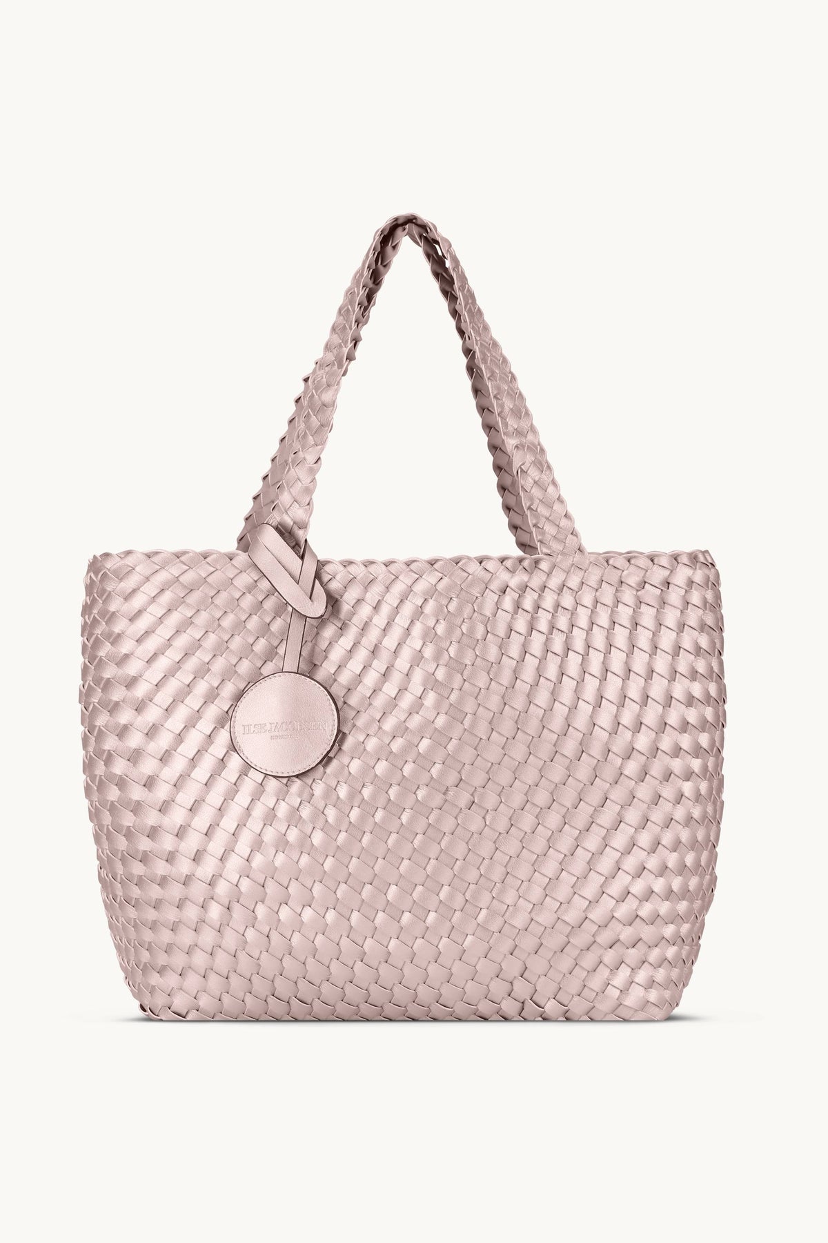Reversed Braided Tote Bag with Logo Tag - Adobe Rose Lotus