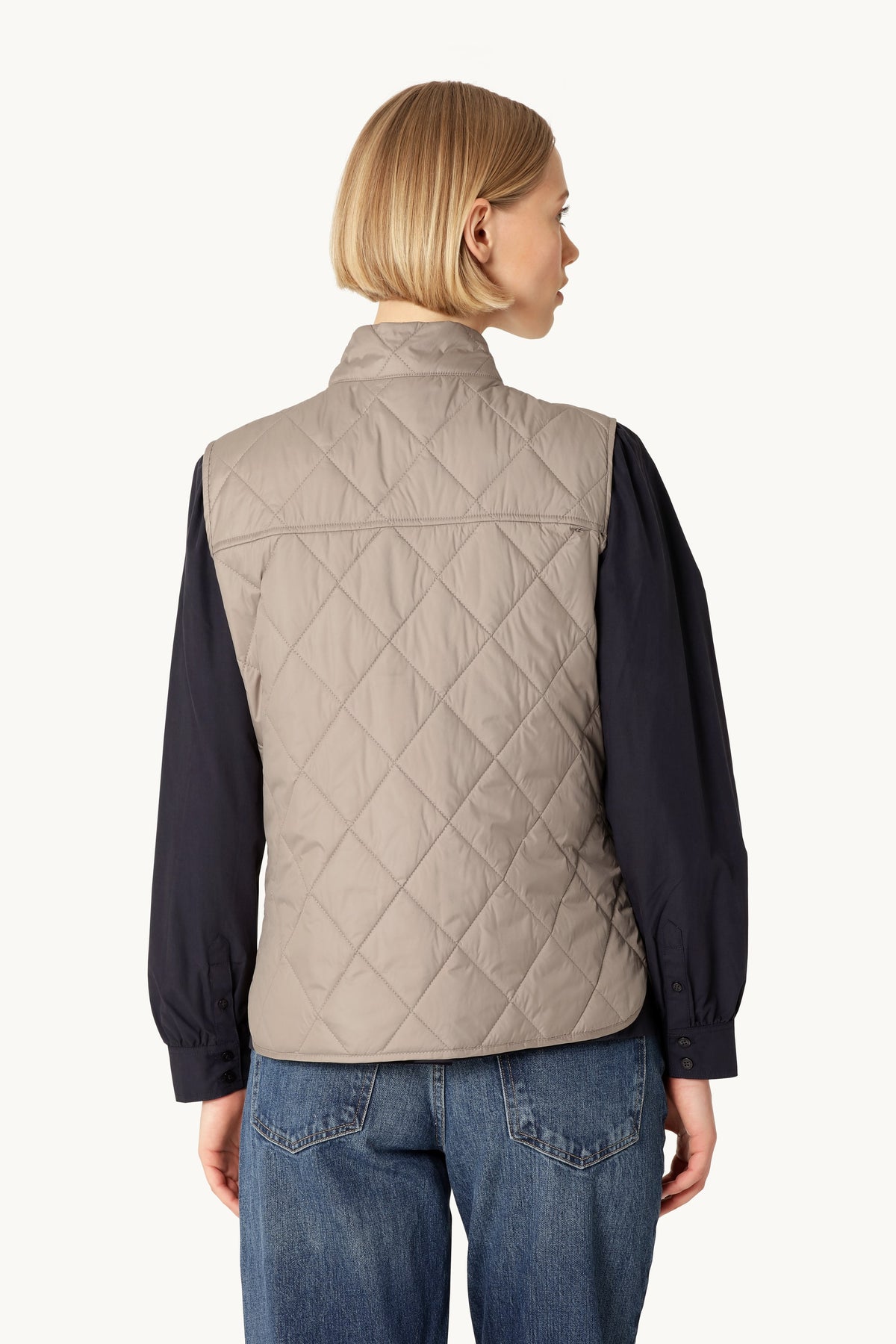 Short Quilted Vest with Press Buttons - Greige