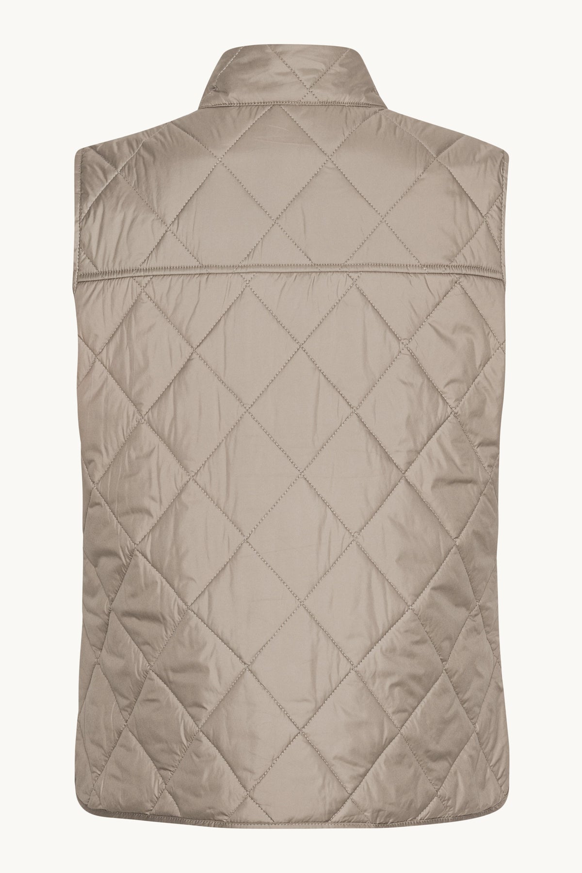 Short Quilted Vest with Press Buttons - Greige