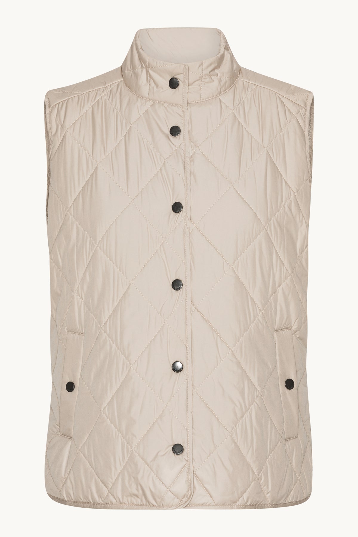 Short Quilted Vest with Press Buttons - Light Camel