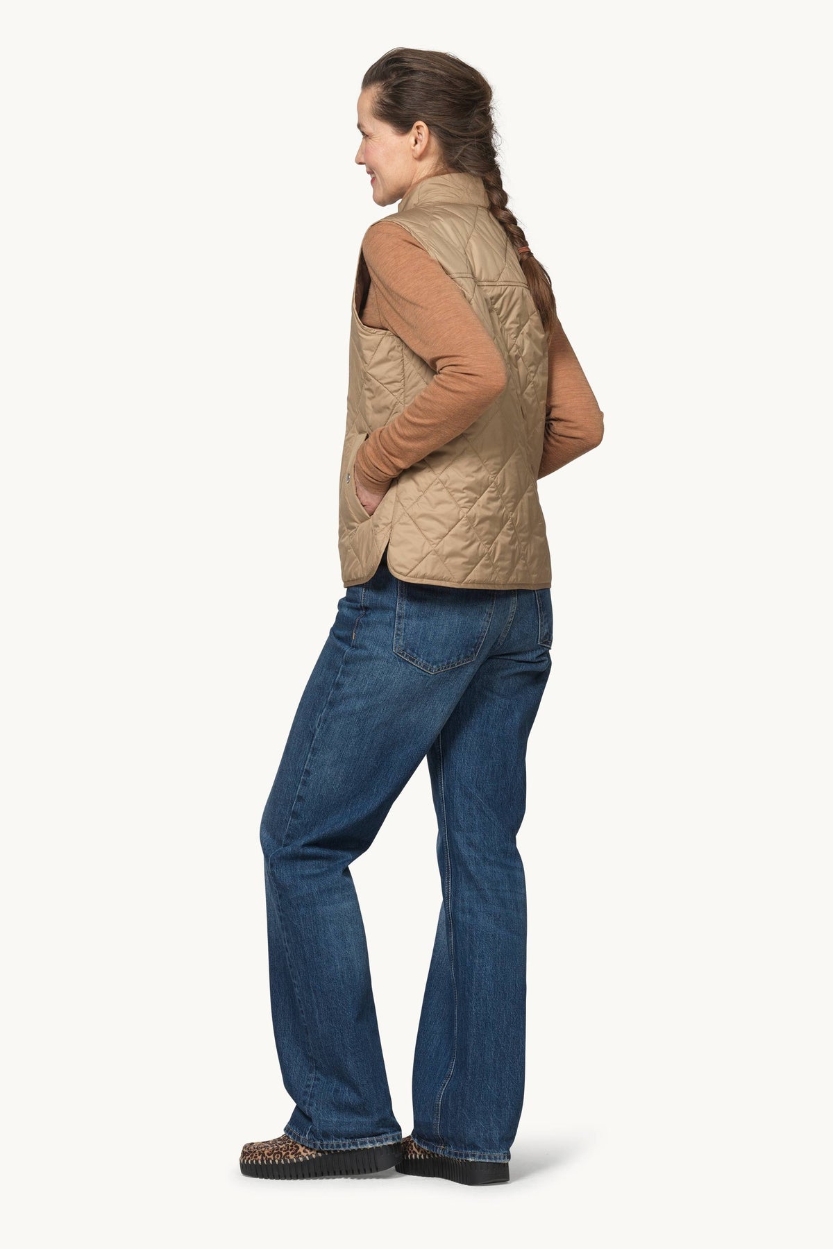 Short Quilted Vest with Press Buttons - Sepia Tint