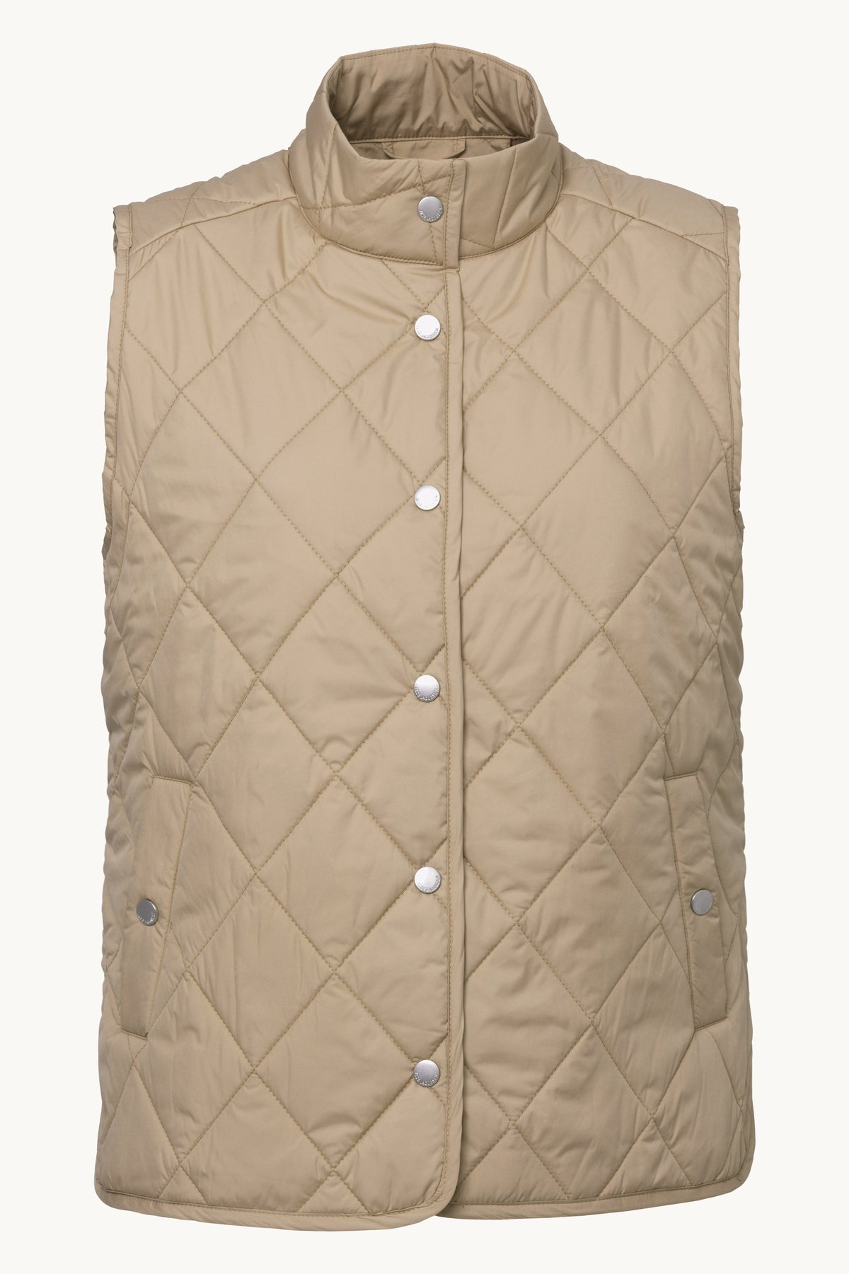 Short Quilted Vest with Press Buttons - Sepia Tint