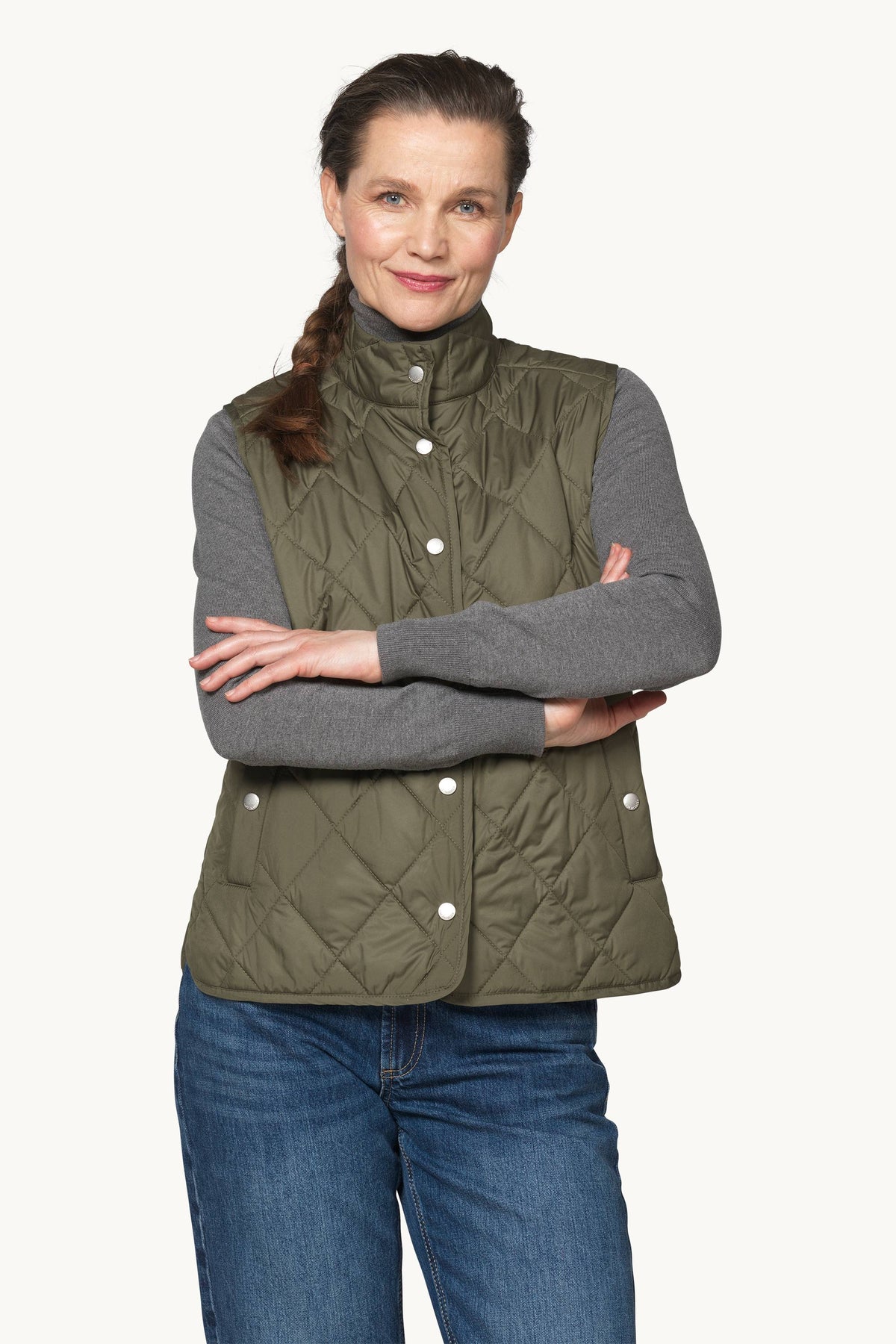 Short Quilted Vest with Press Buttons - Army
