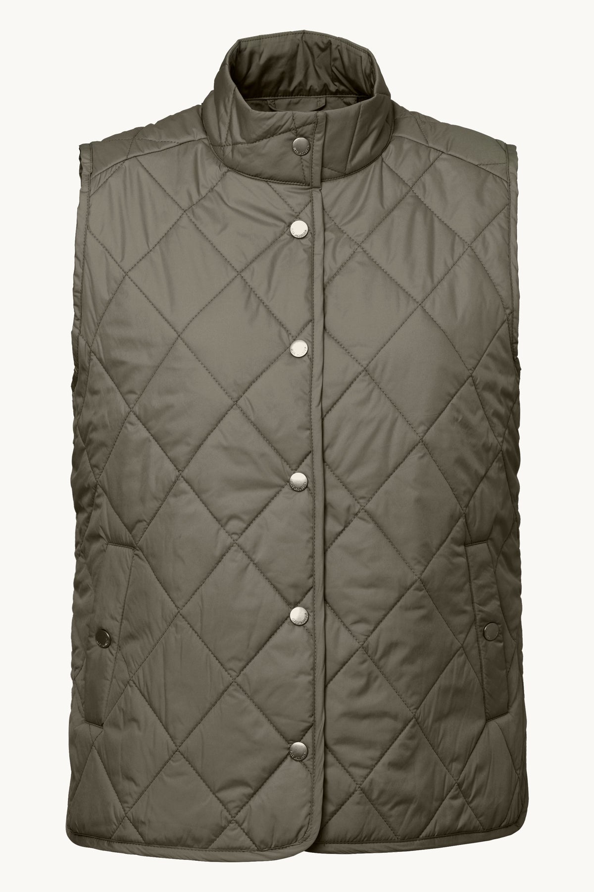 Short Quilted Vest with Press Buttons - Army