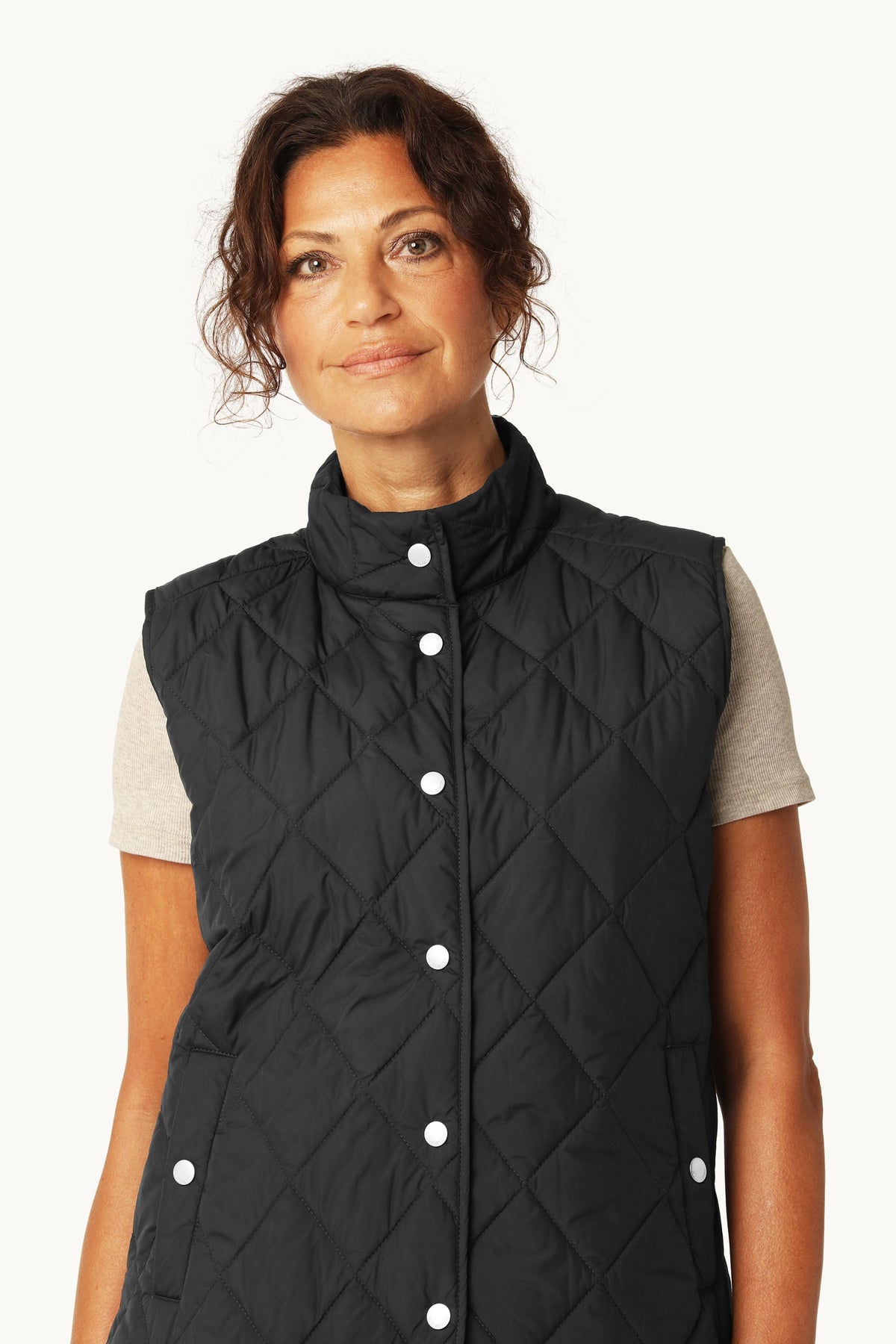 Short Quilted Vest with Press Buttons - Dark Indigo