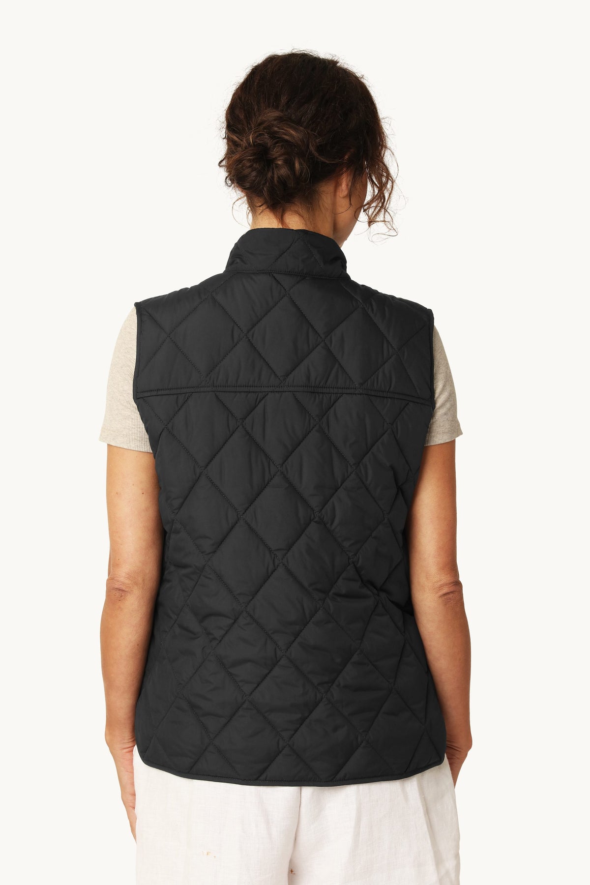 Short Quilted Vest with Press Buttons - Dark Indigo