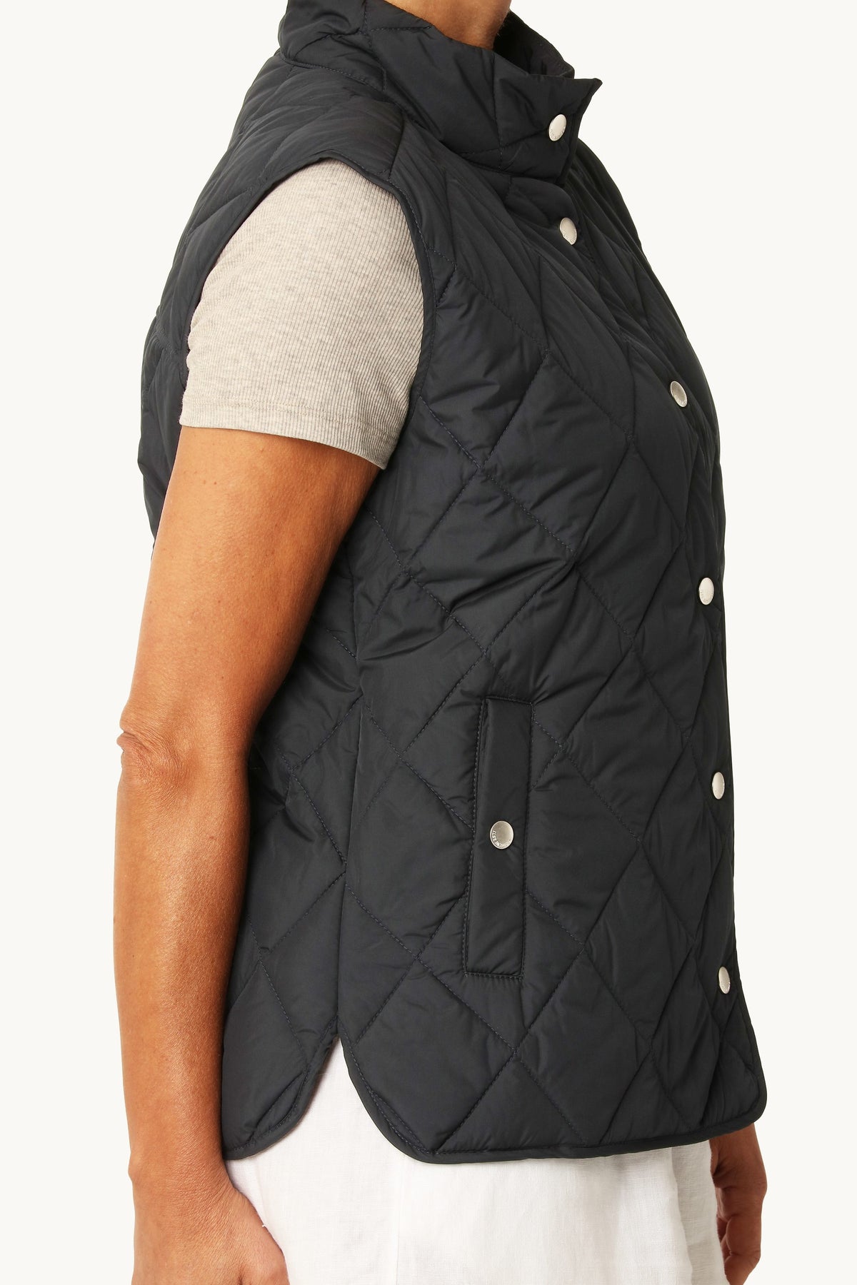Short Quilted Vest with Press Buttons - Dark Indigo