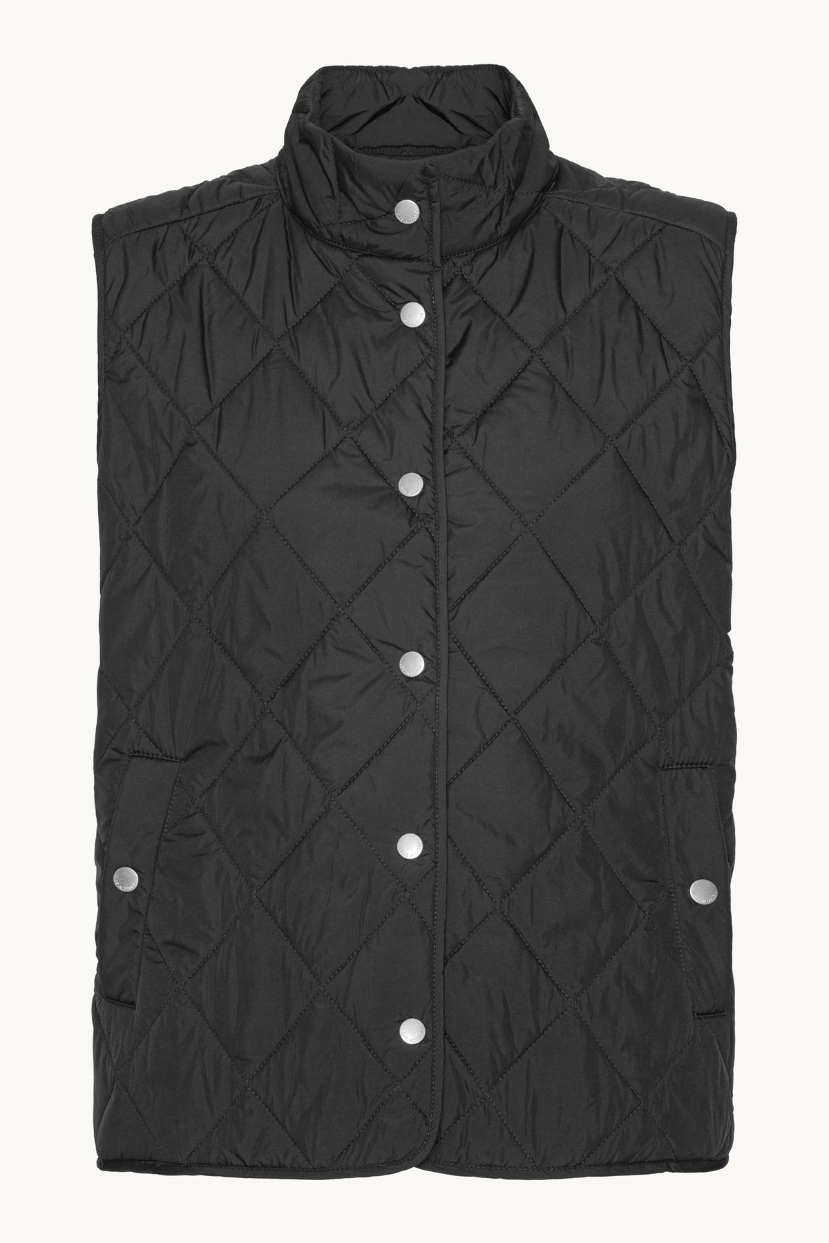 Short Quilted Vest with Press Buttons - Dark Indigo