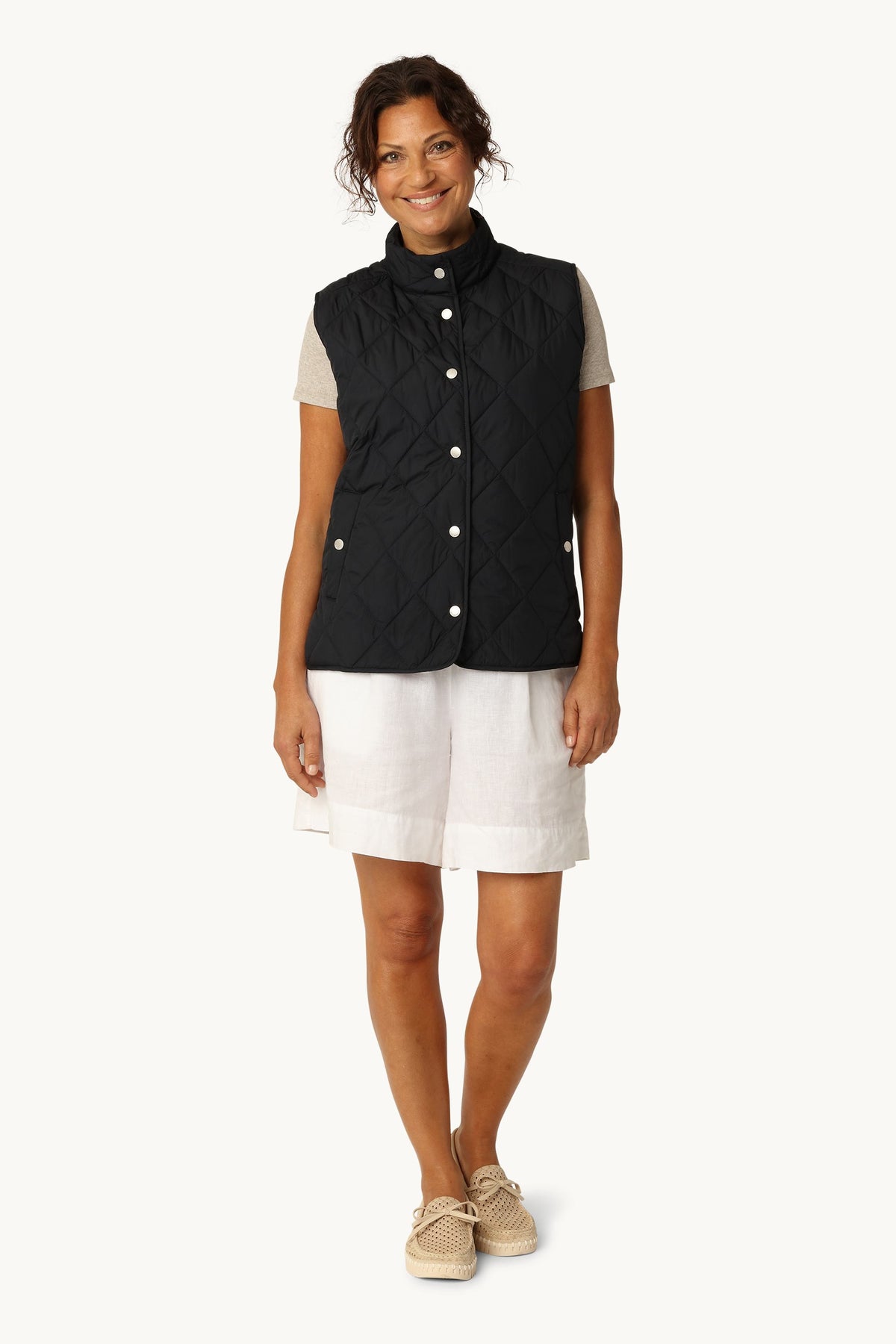 Short Quilted Vest with Press Buttons - Dark Indigo