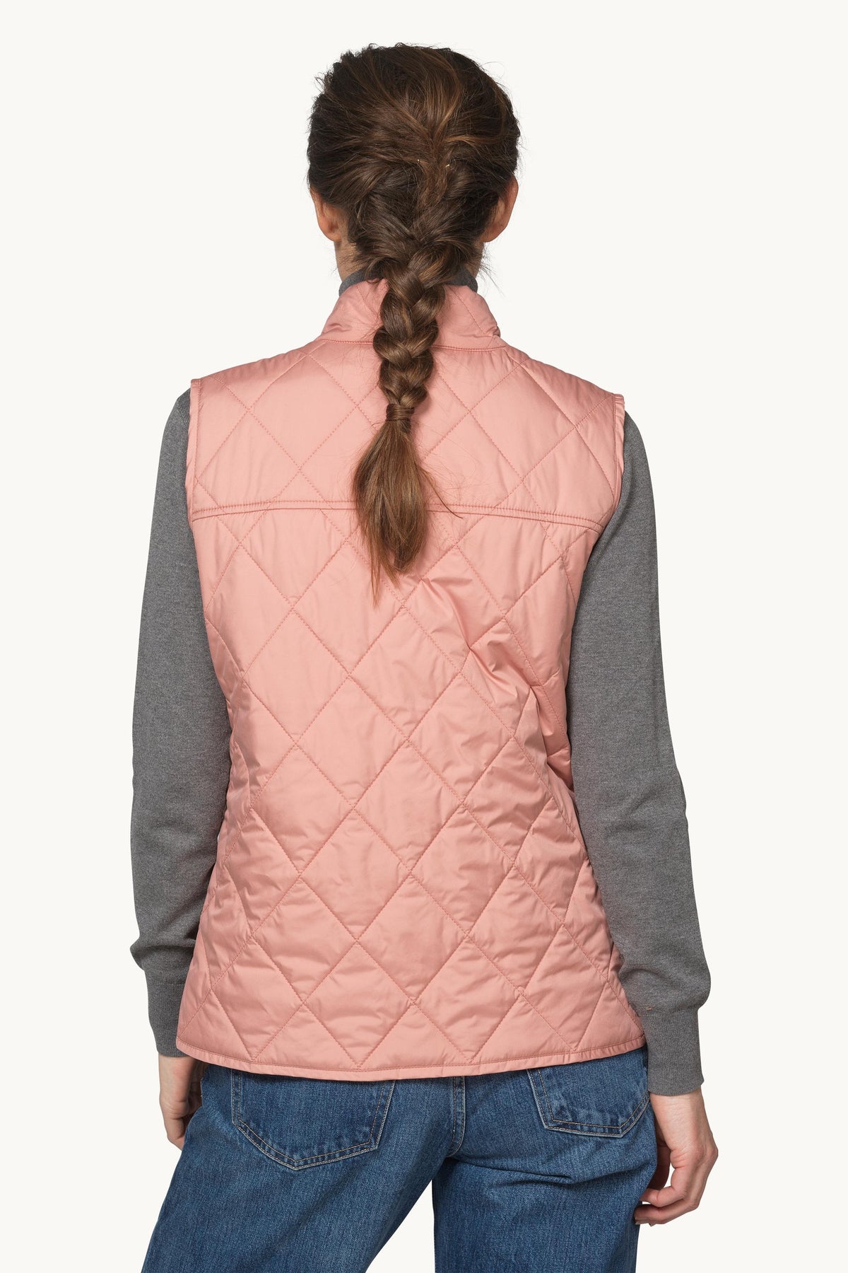 Short Quilted Vest with Press Buttons - Ash Rose