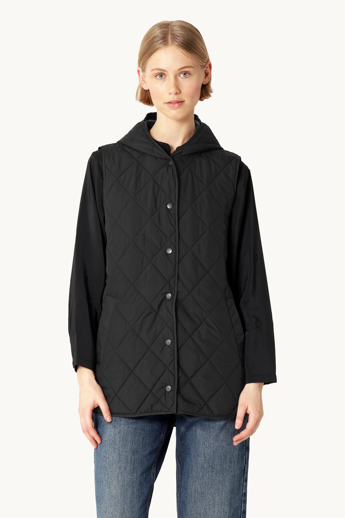 Quilted Long Vest - Black