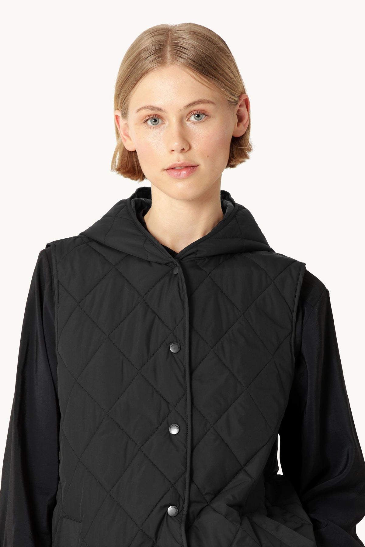 Quilted Long Vest - Black