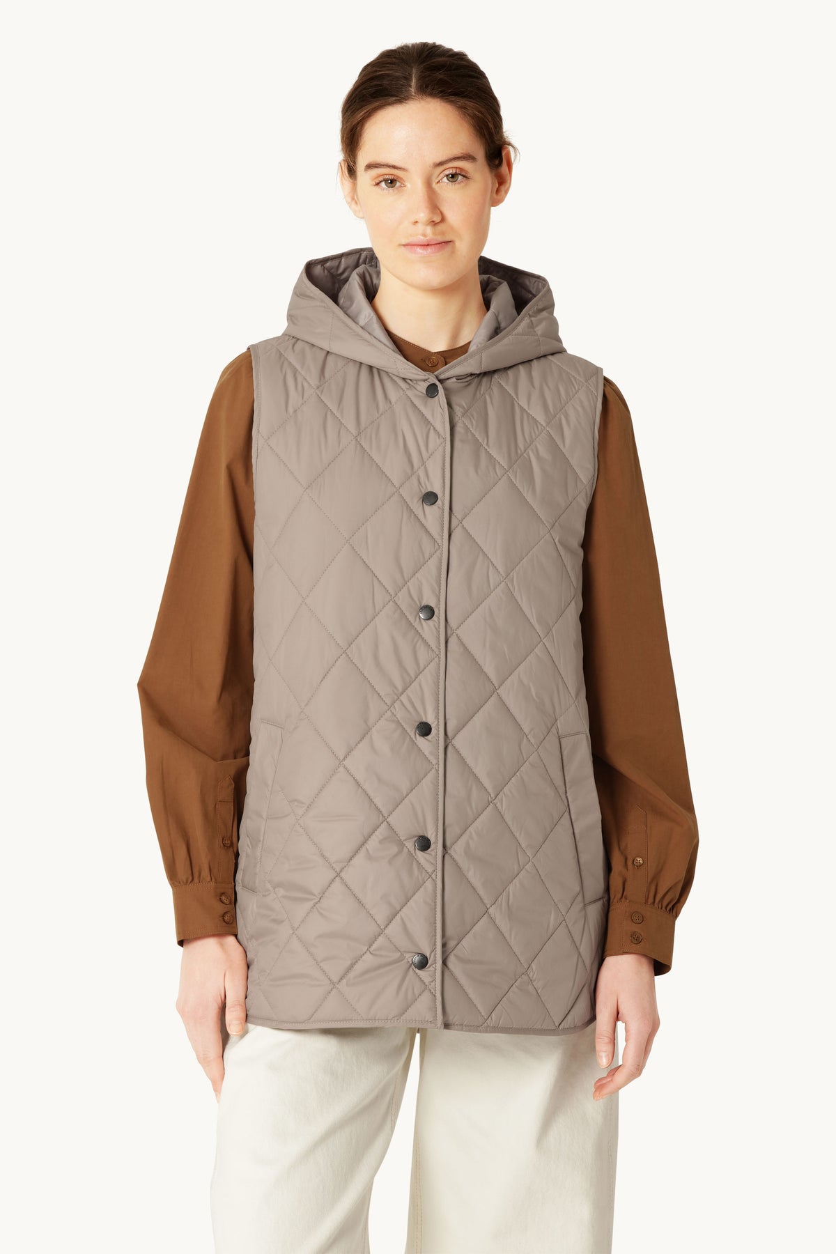 Quilted Long Vest - Greige