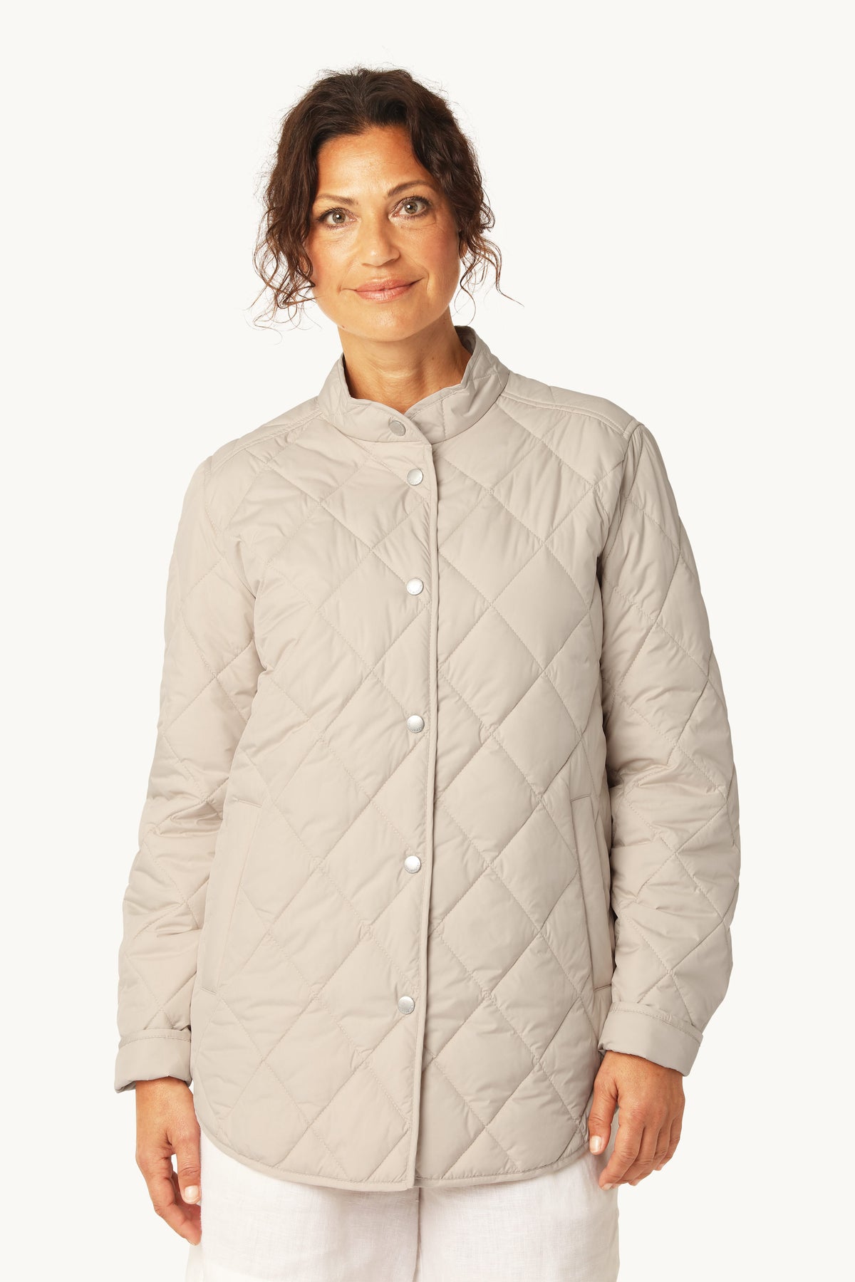 Quilted Shirt Jacket with Press Buttons - Light Camel