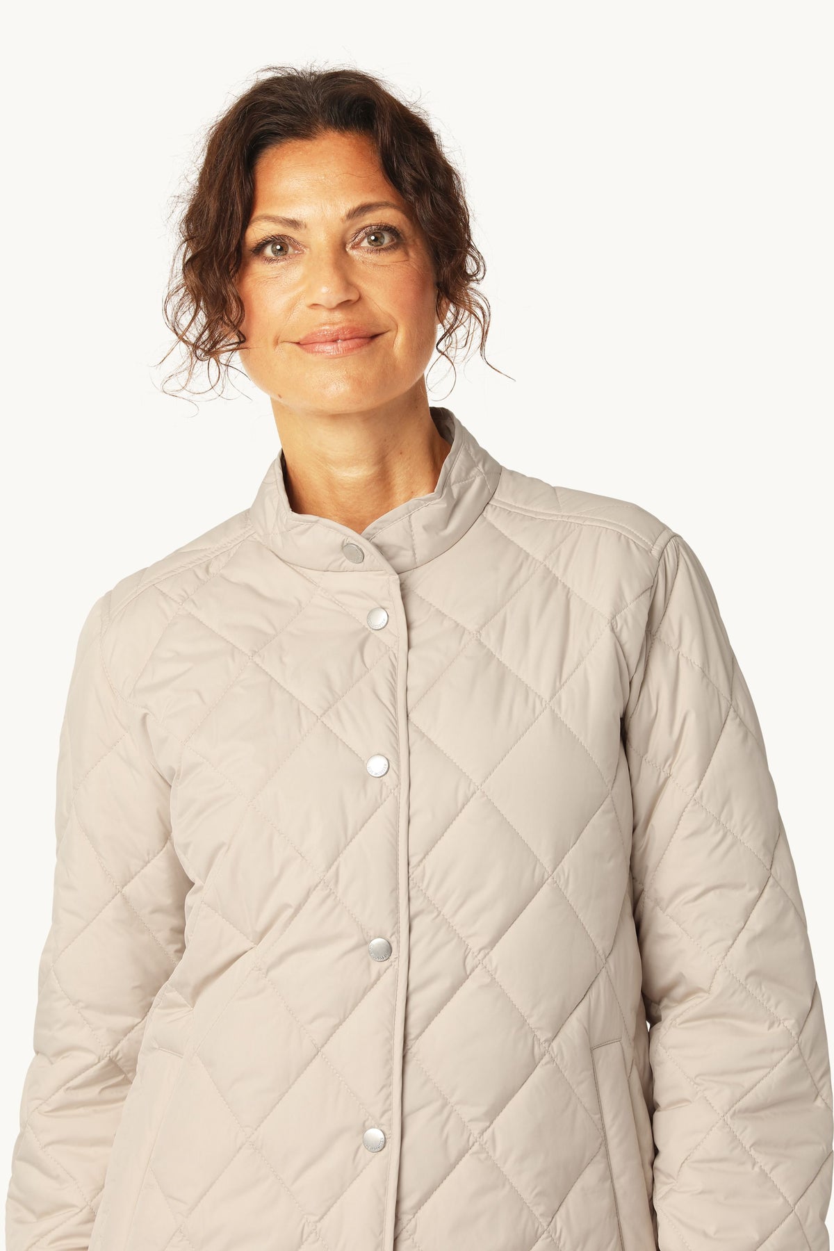 Quilted Shirt Jacket with Press Buttons - Light Camel