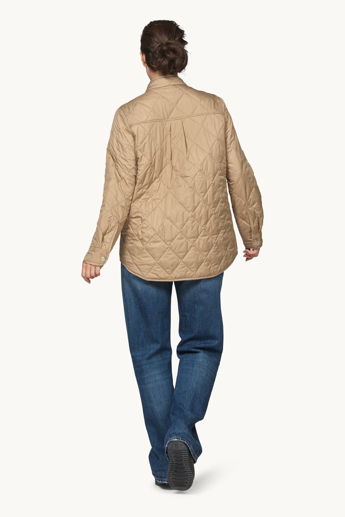 Quilted Shirt Jacket with Press Buttons - Sepia Tint