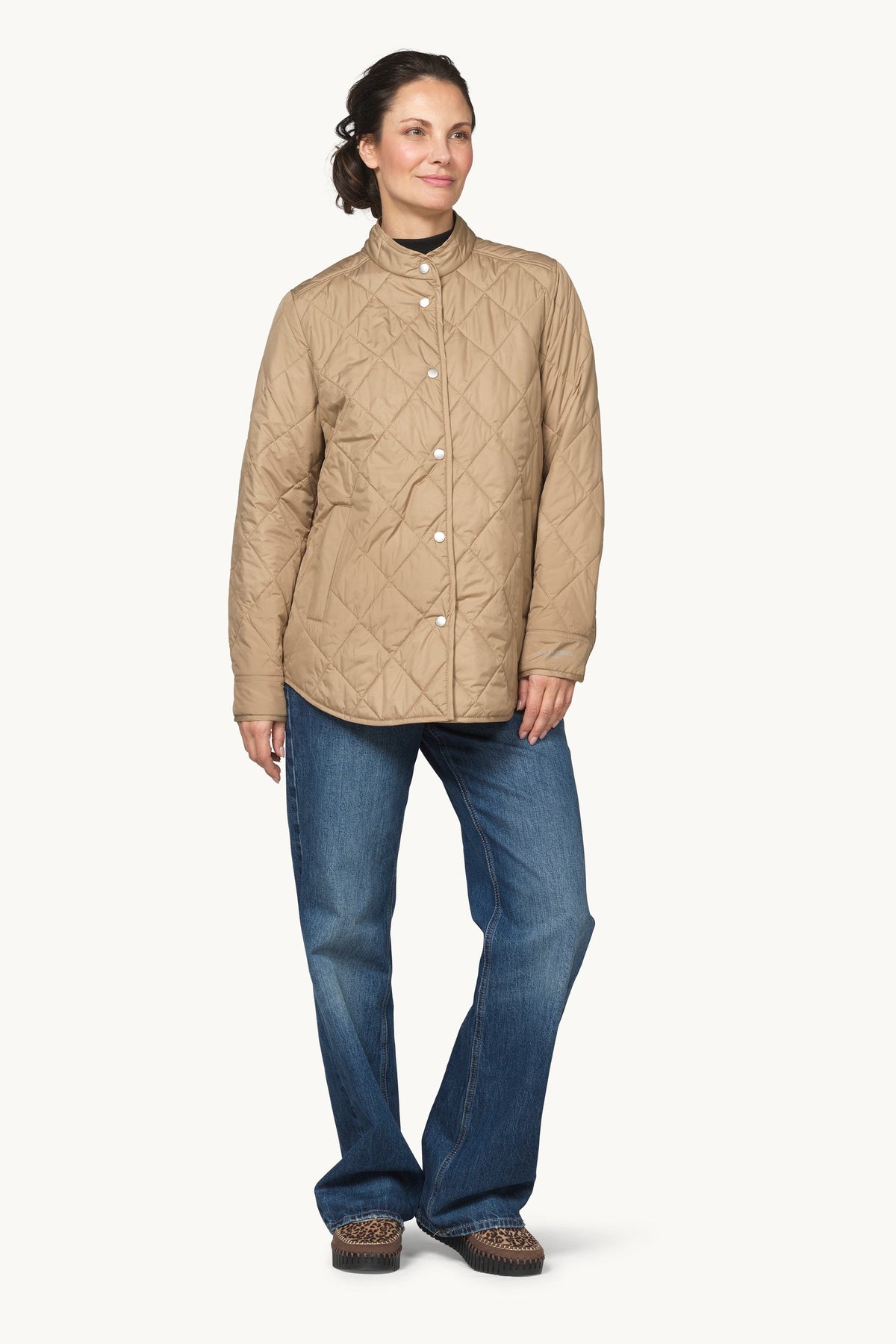 Quilted Shirt Jacket with Press Buttons - Sepia Tint