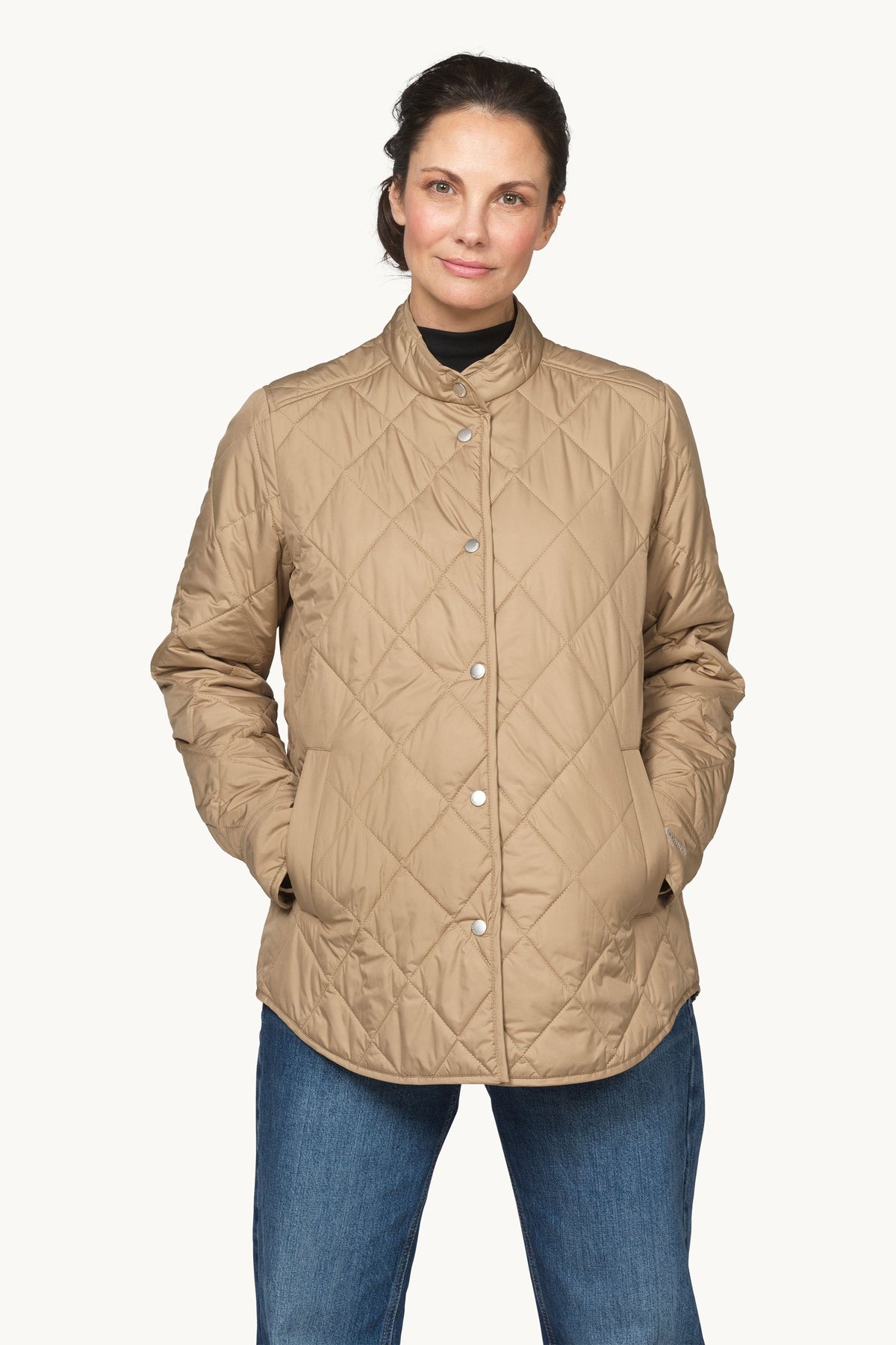 Quilted Shirt Jacket with Press Buttons - Sepia Tint
