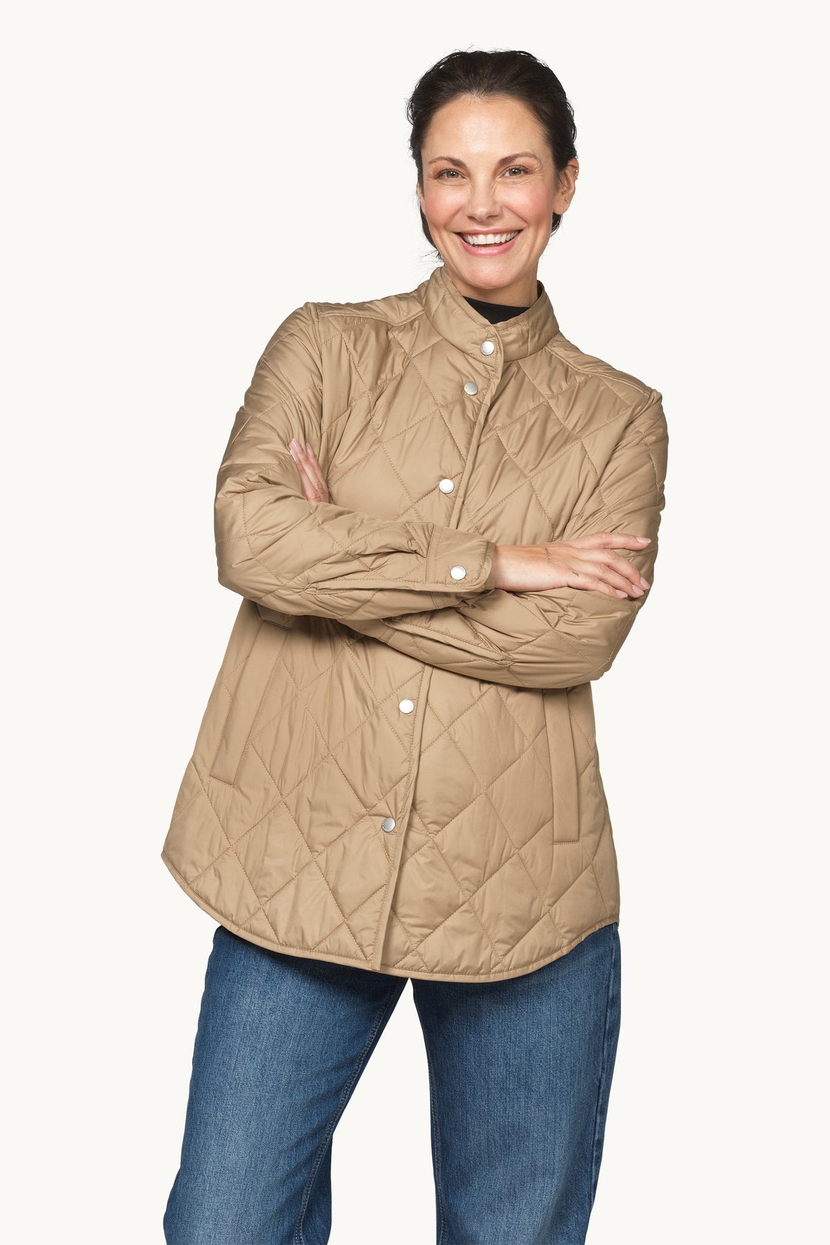 Quilted Shirt Jacket with Press Buttons - Sepia Tint
