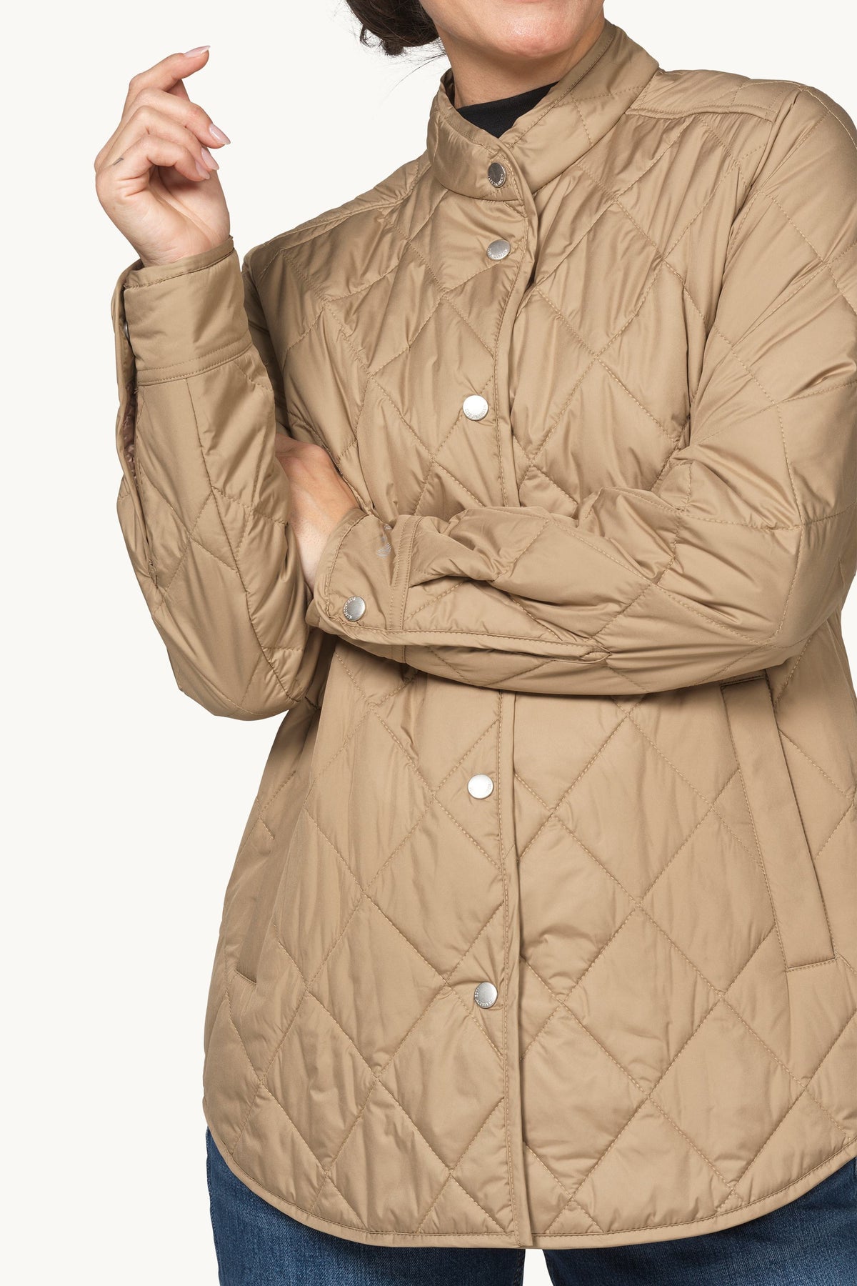 Quilted Shirt Jacket with Press Buttons - Sepia Tint