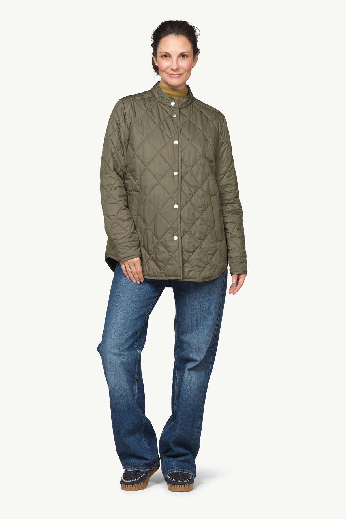 Quilted Shirt Jacket with Press Buttons - Army