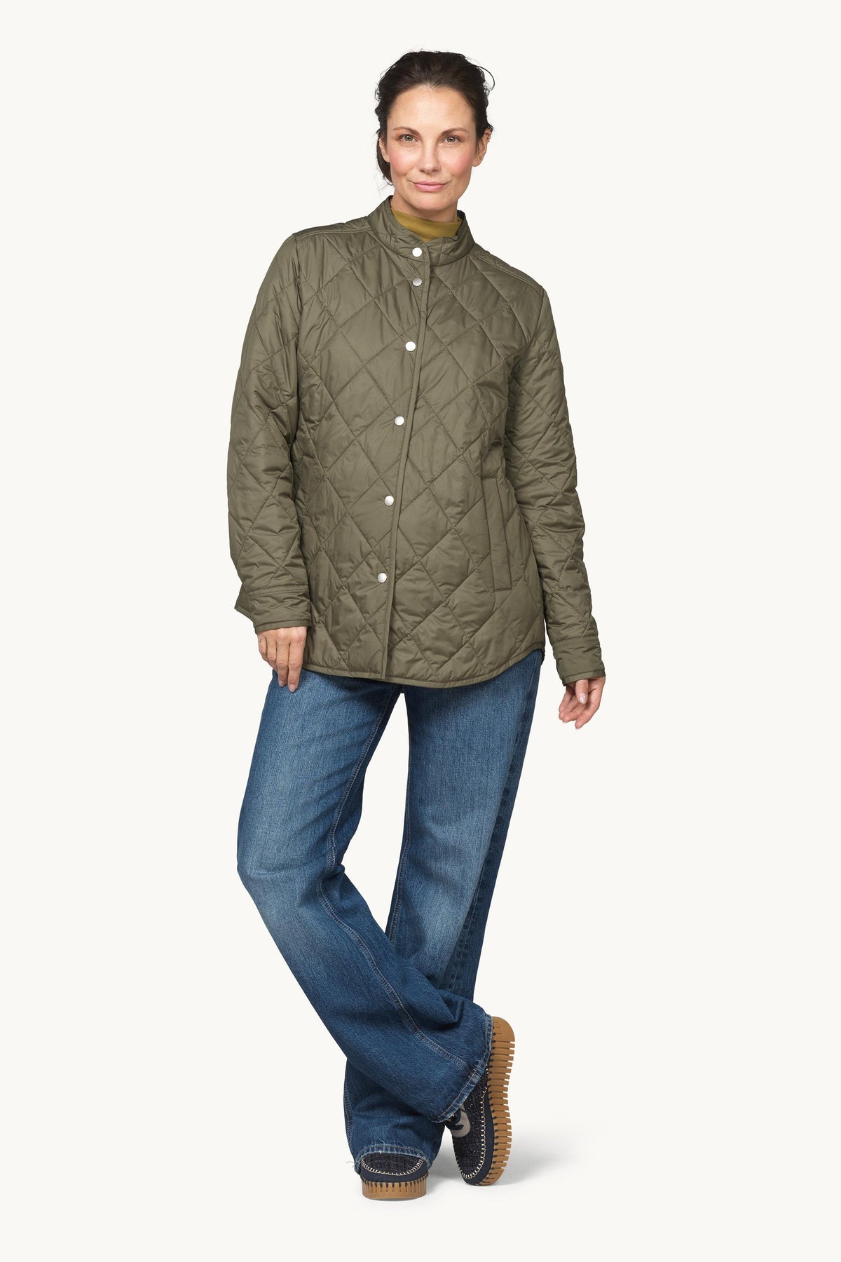Quilted Shirt Jacket with Press Buttons - Army