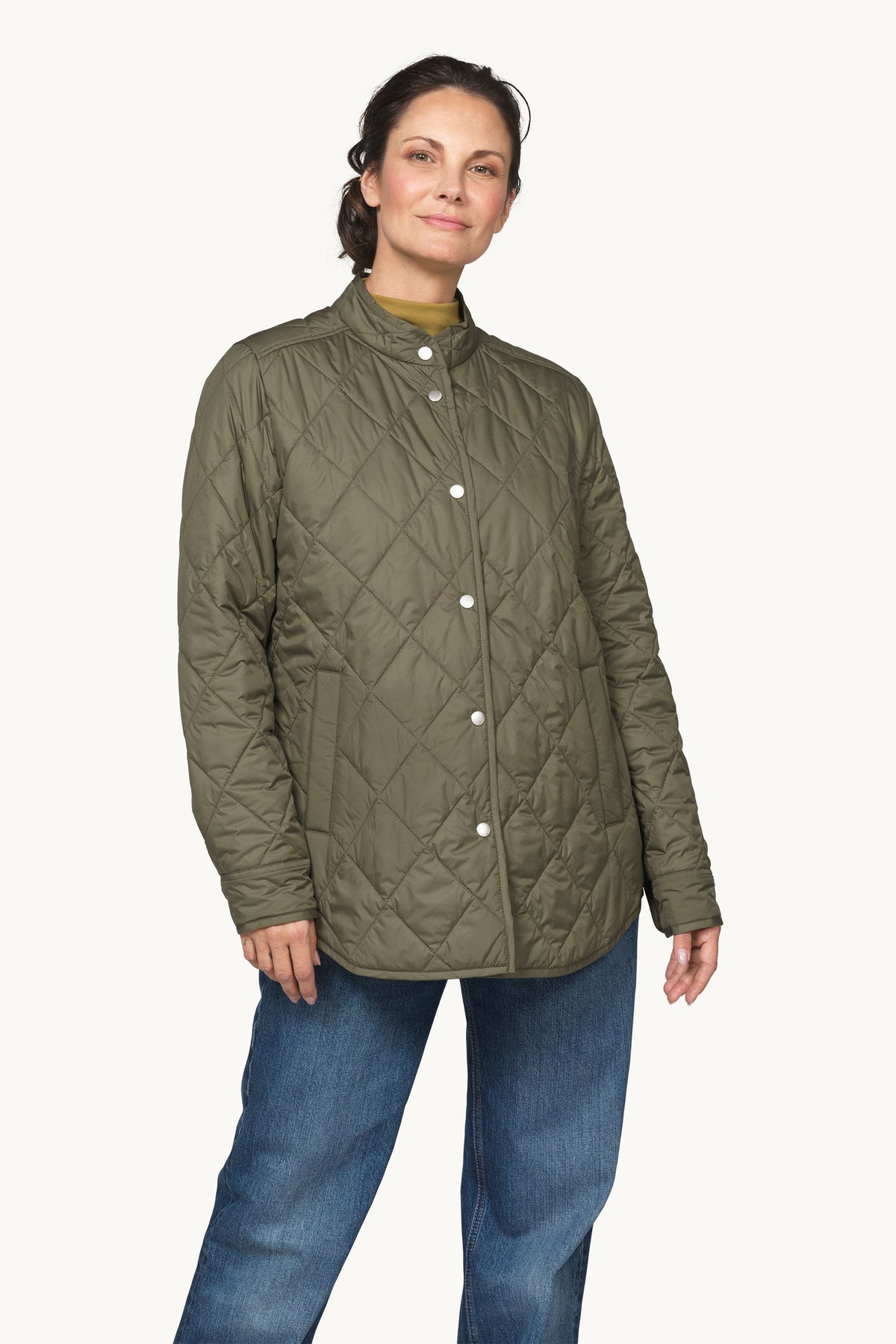 Quilted Shirt Jacket with Press Buttons - Army