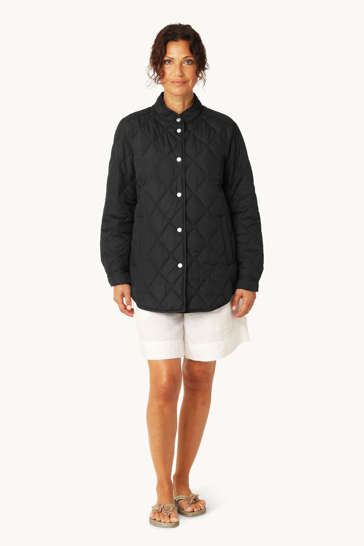 Quilted Shirt Jacket with Press Buttons - Dark Indigo