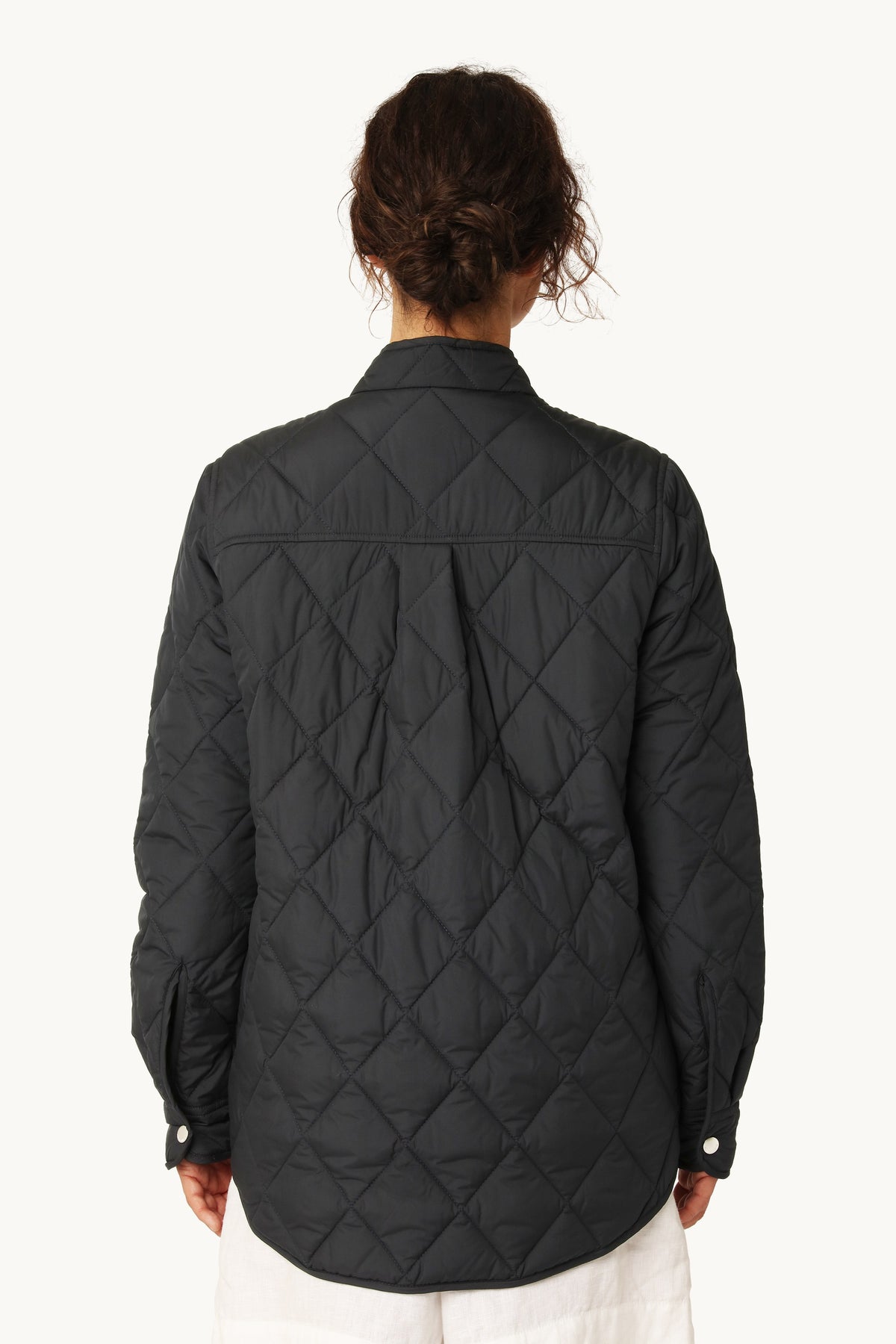 Quilted Shirt Jacket with Press Buttons - Dark Indigo