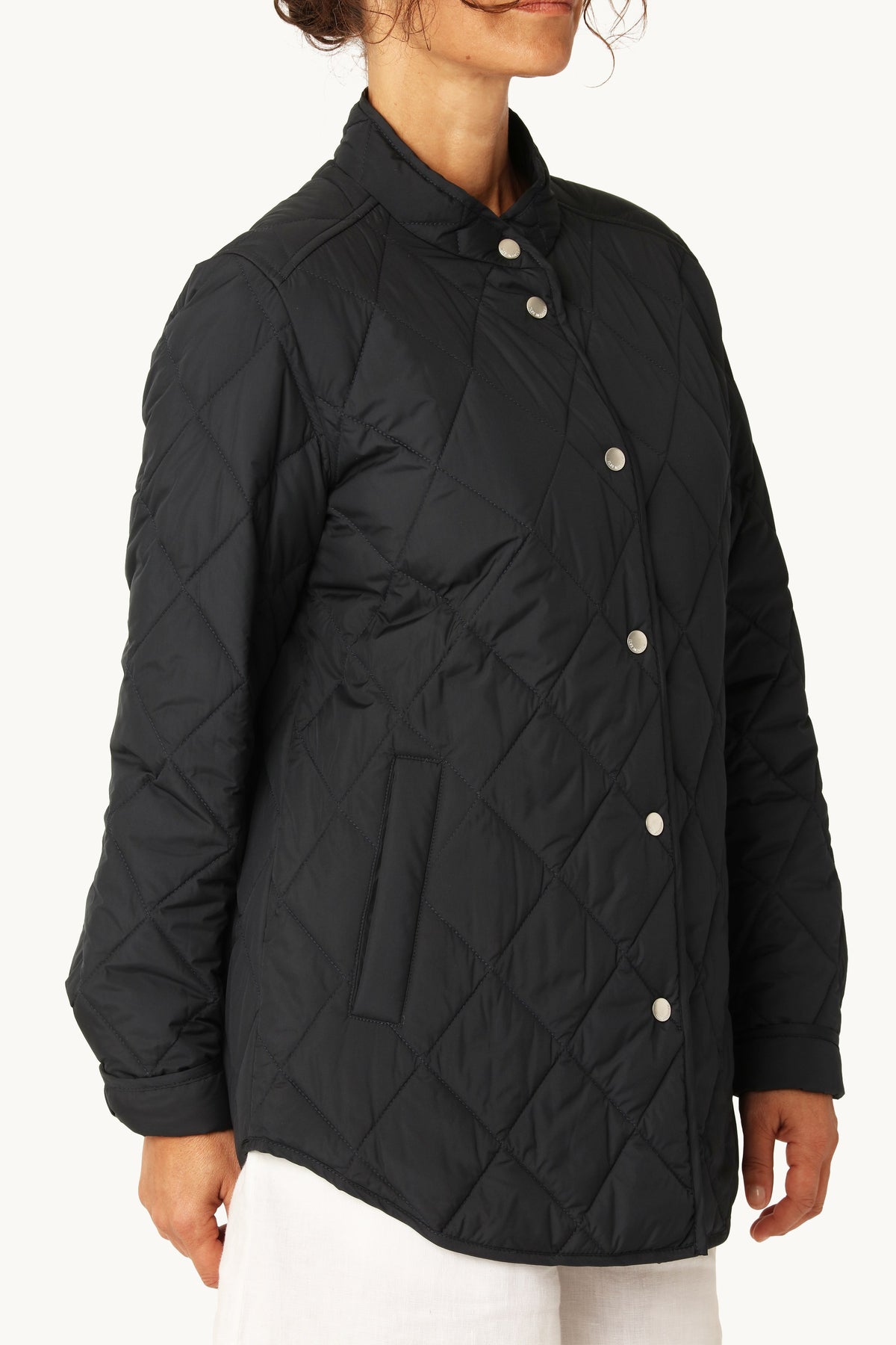 Quilted Shirt Jacket with Press Buttons - Dark Indigo