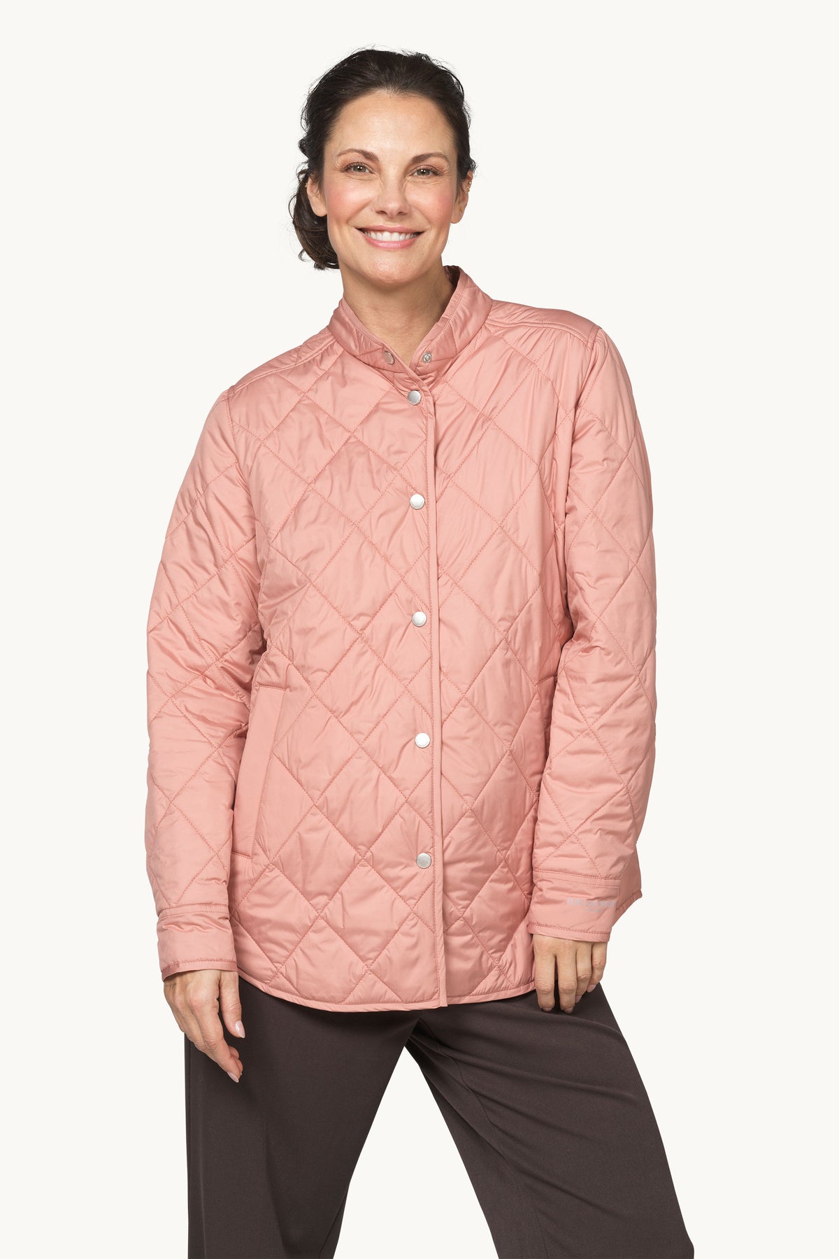 Quilted Shirt Jacket with Press Buttons - Ash Rose