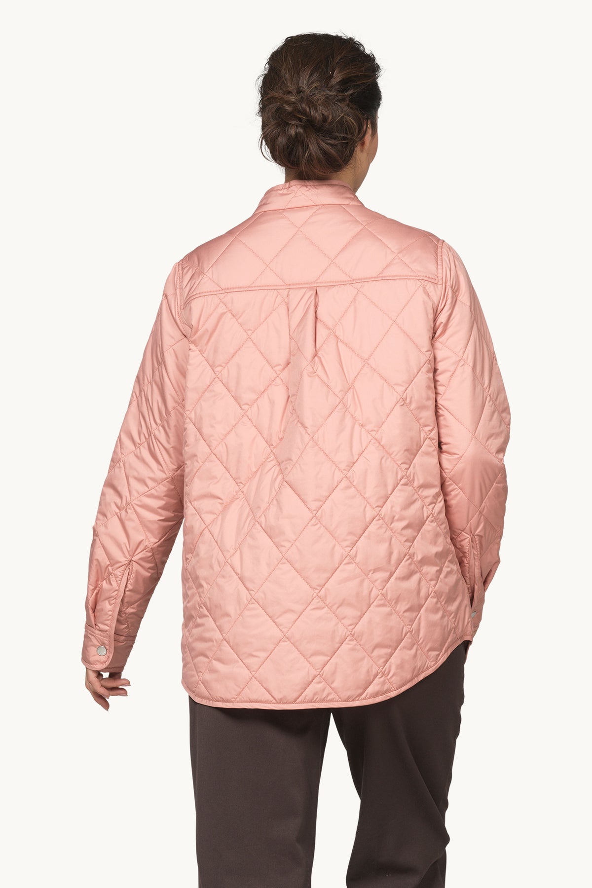 Quilted Shirt Jacket with Press Buttons - Ash Rose
