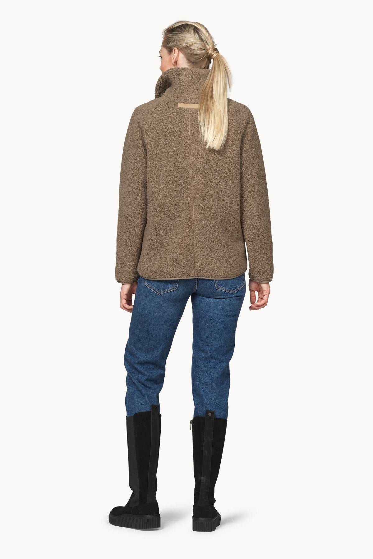 Short Soft Pile Jacket with Zipper - Greige