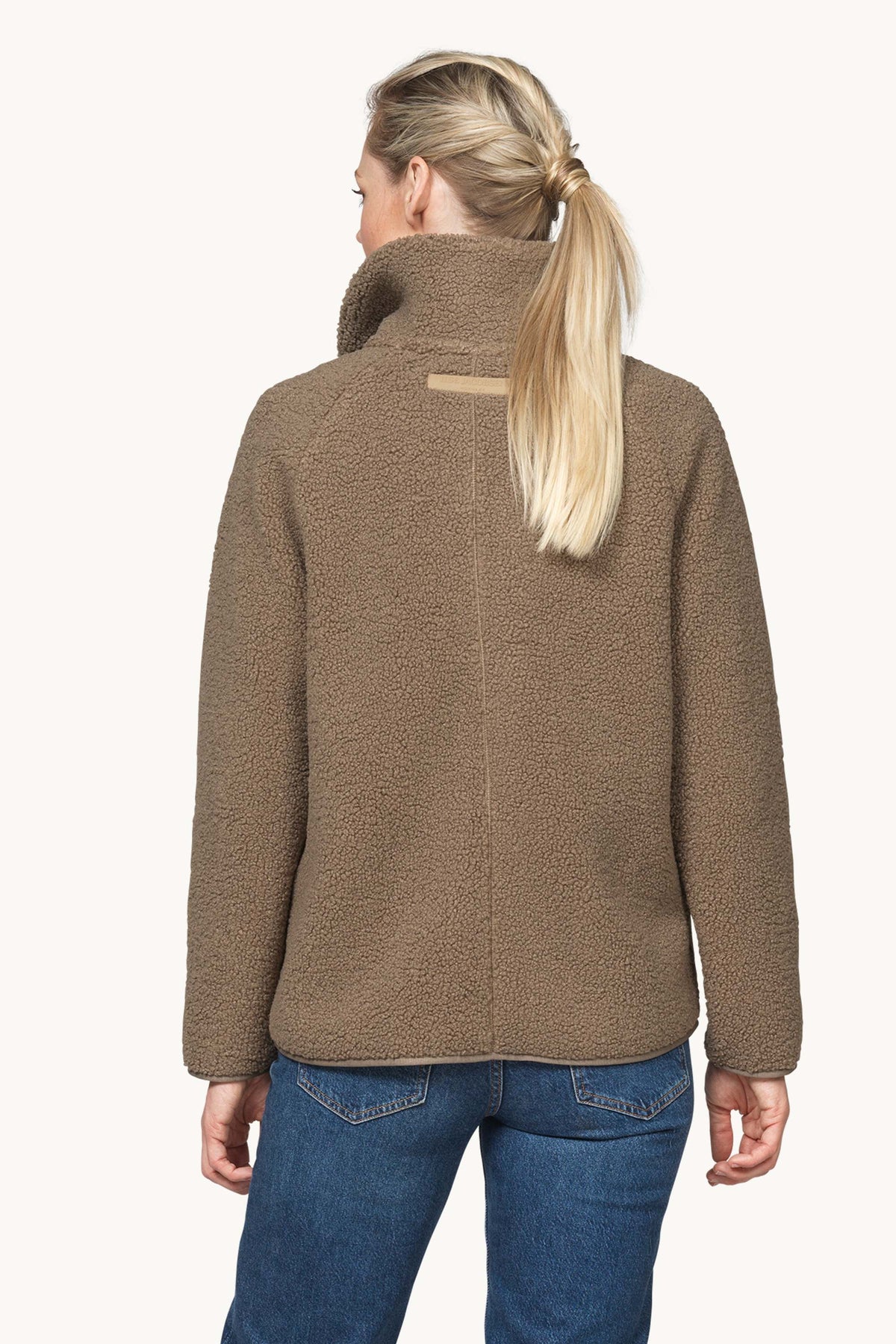 Short Soft Pile Jacket with Zipper - Greige