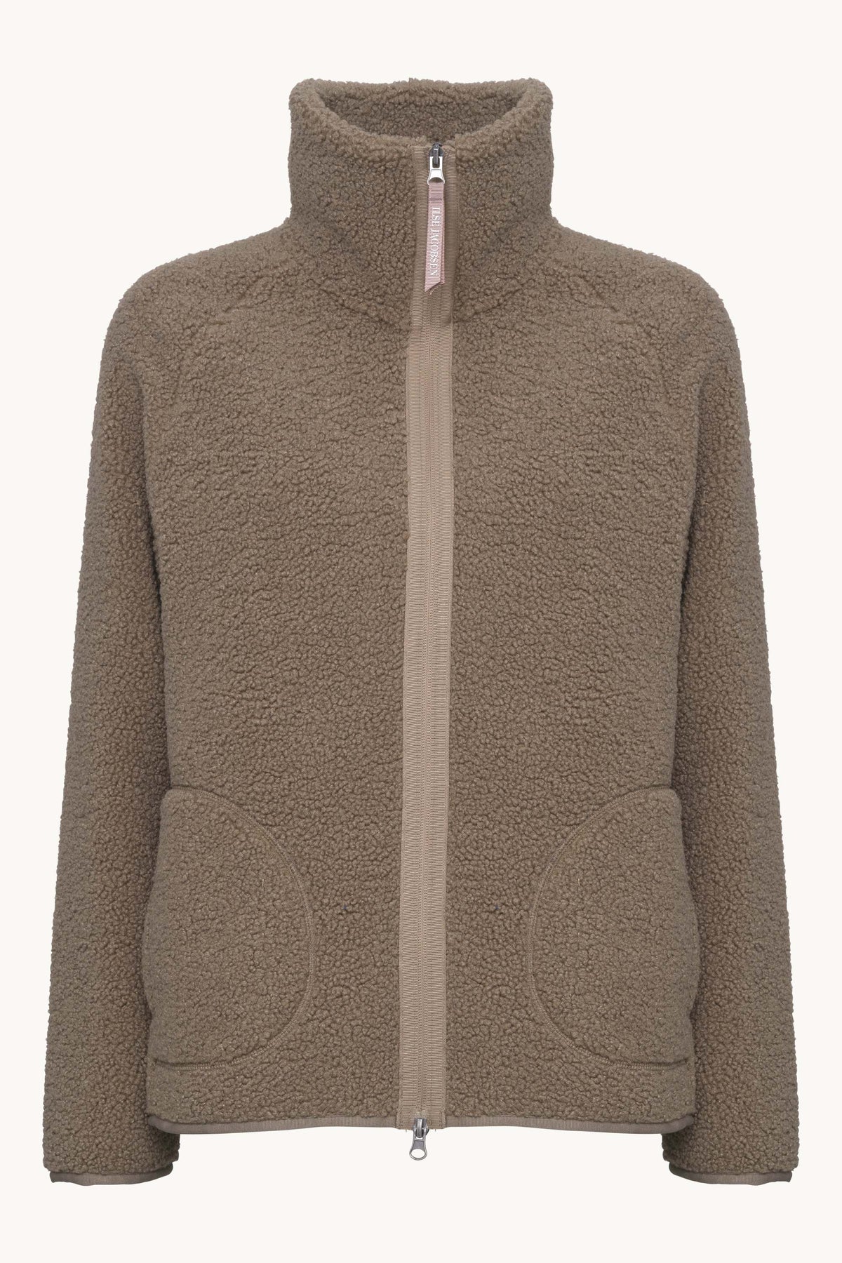 Short Soft Pile Jacket with Zipper - Greige