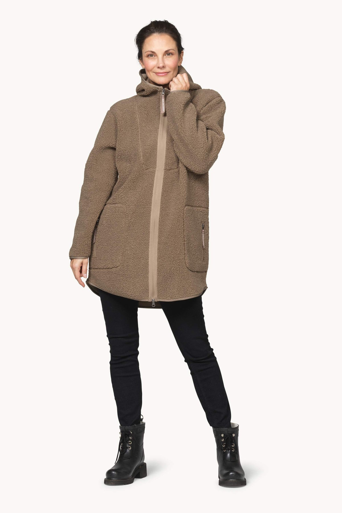 Soft Pile Jacket with Hood - Greige
