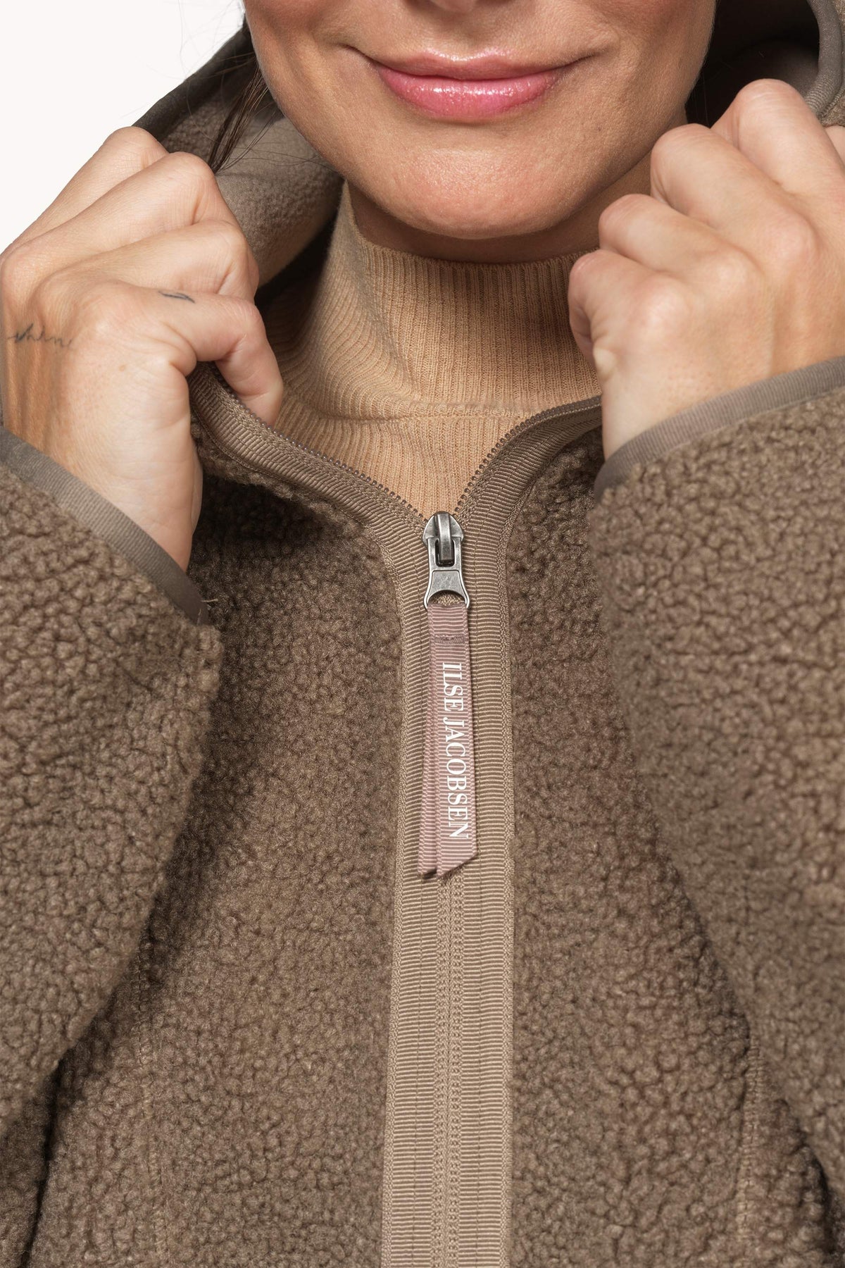 Soft Pile Jacket with Hood - Greige