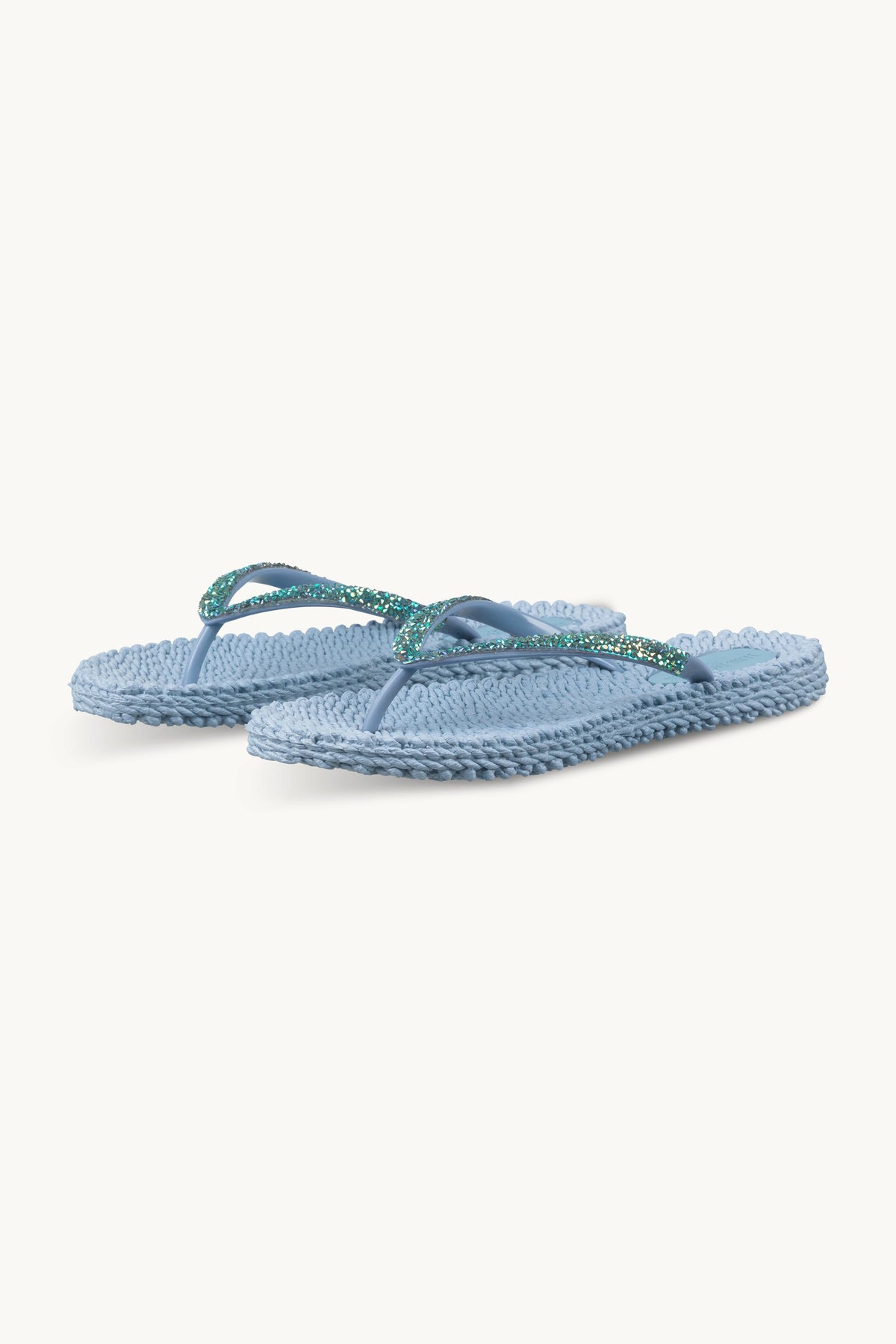 Flip-flops with Rhinestone-embellished Straps - Cornflower